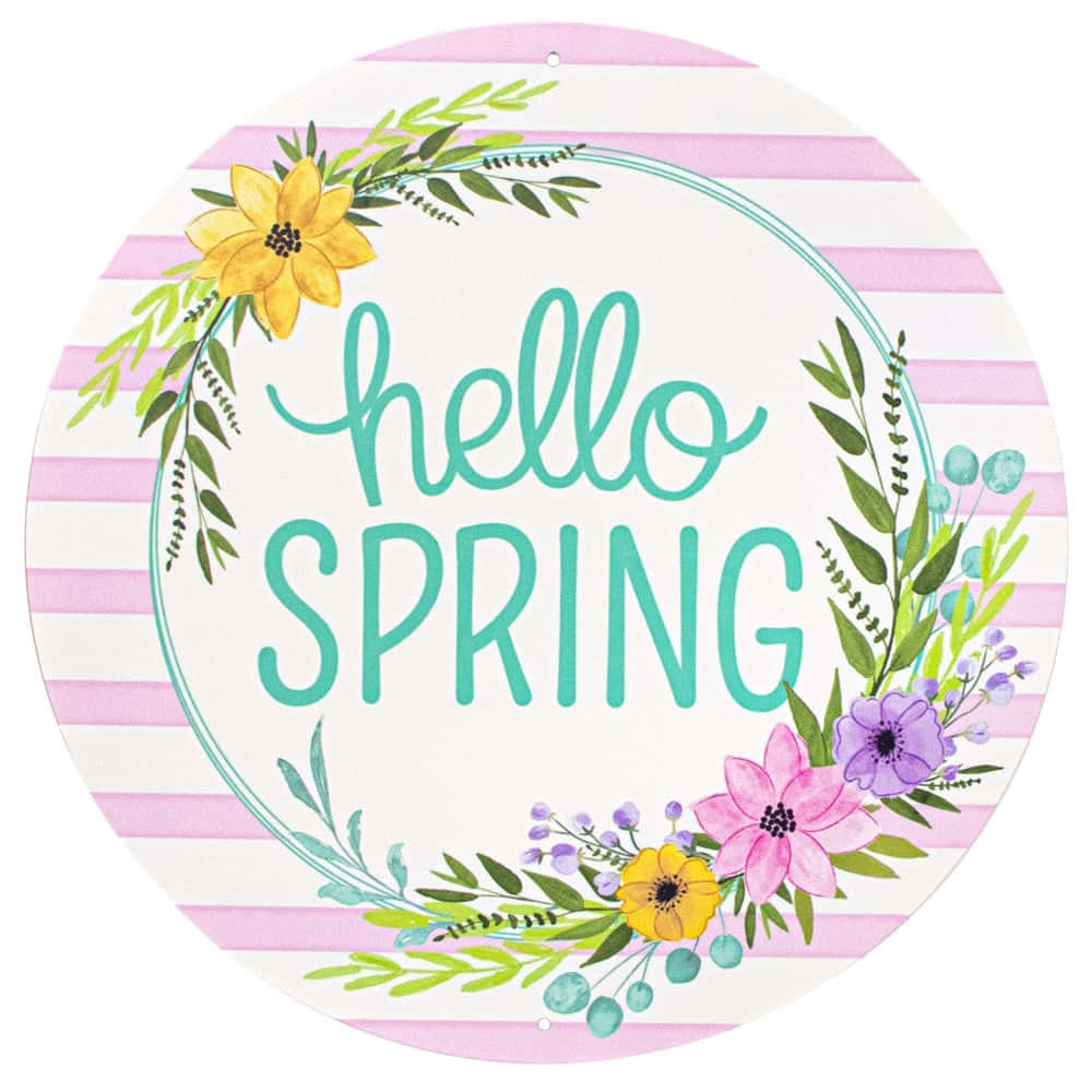 hello SPRING, teal script, floral wreath, SD Desktop Wallpaper