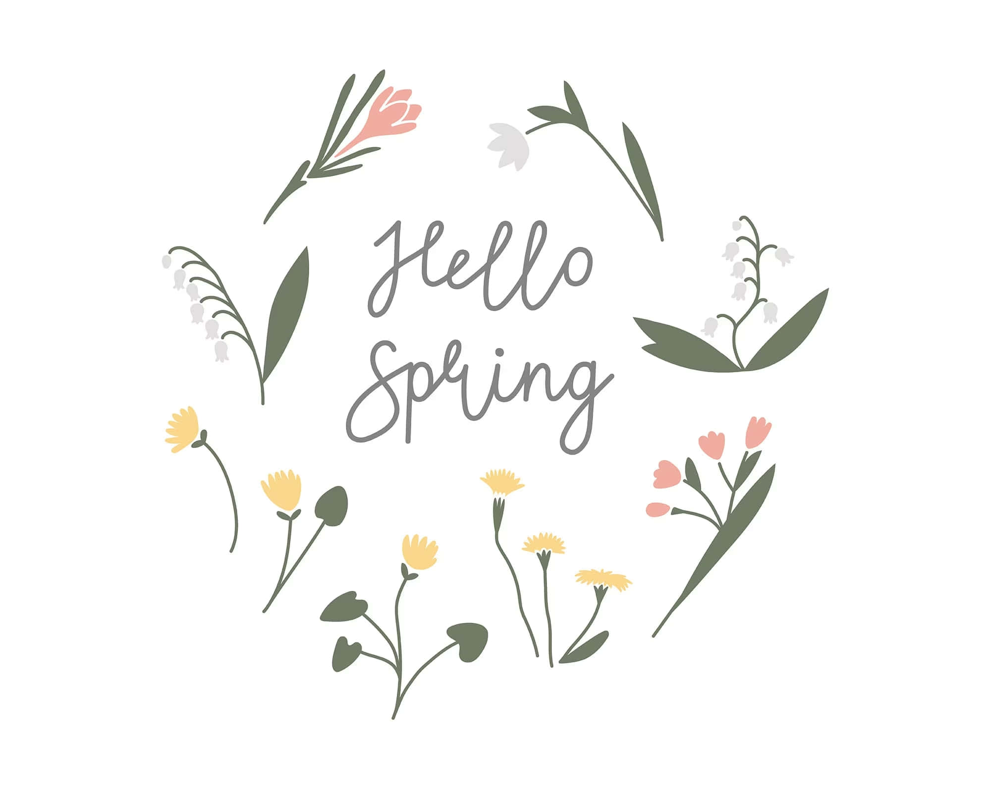 Hello Spring, floral greeting design, stylized flowers, Full HD Desktop Wallpaper