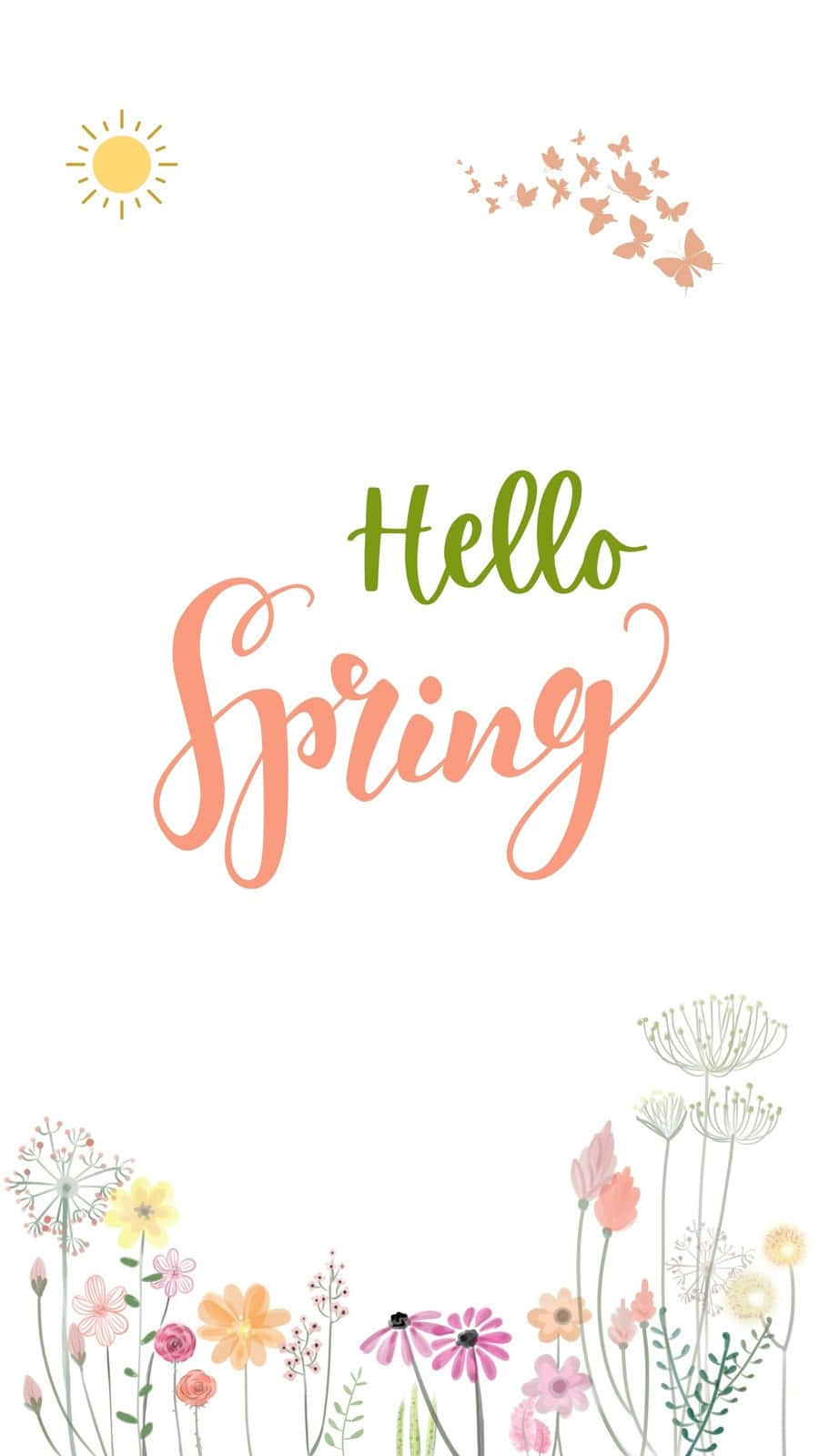 Hello Spring, pastel flowers, butterflies, HD Phone Wallpaper