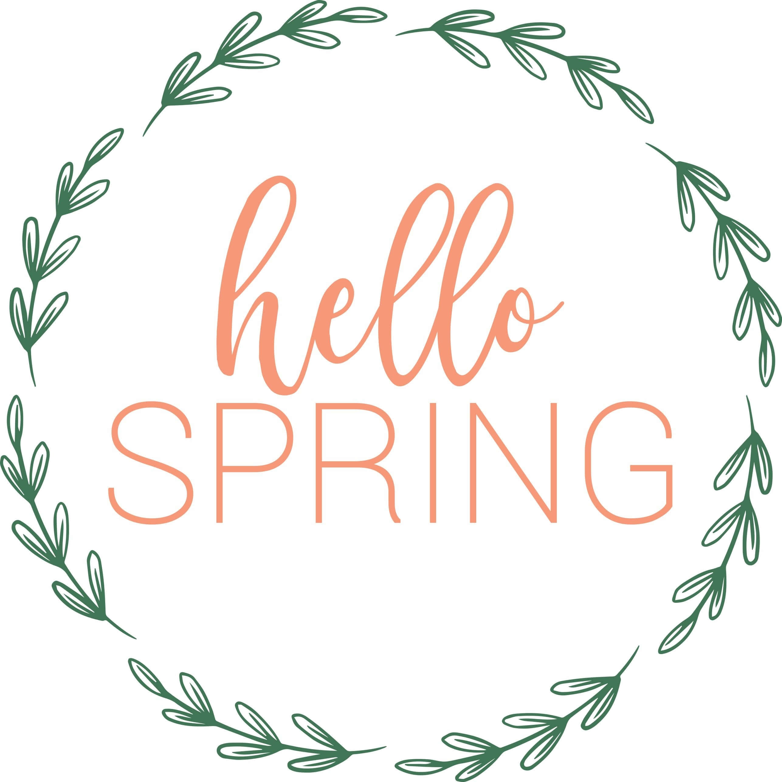 Hello Spring, wreath, green, 2K Desktop Wallpaper