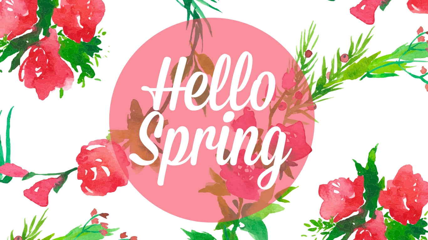 Hello Spring, floral watercolor, pink circle, HD Desktop Wallpaper