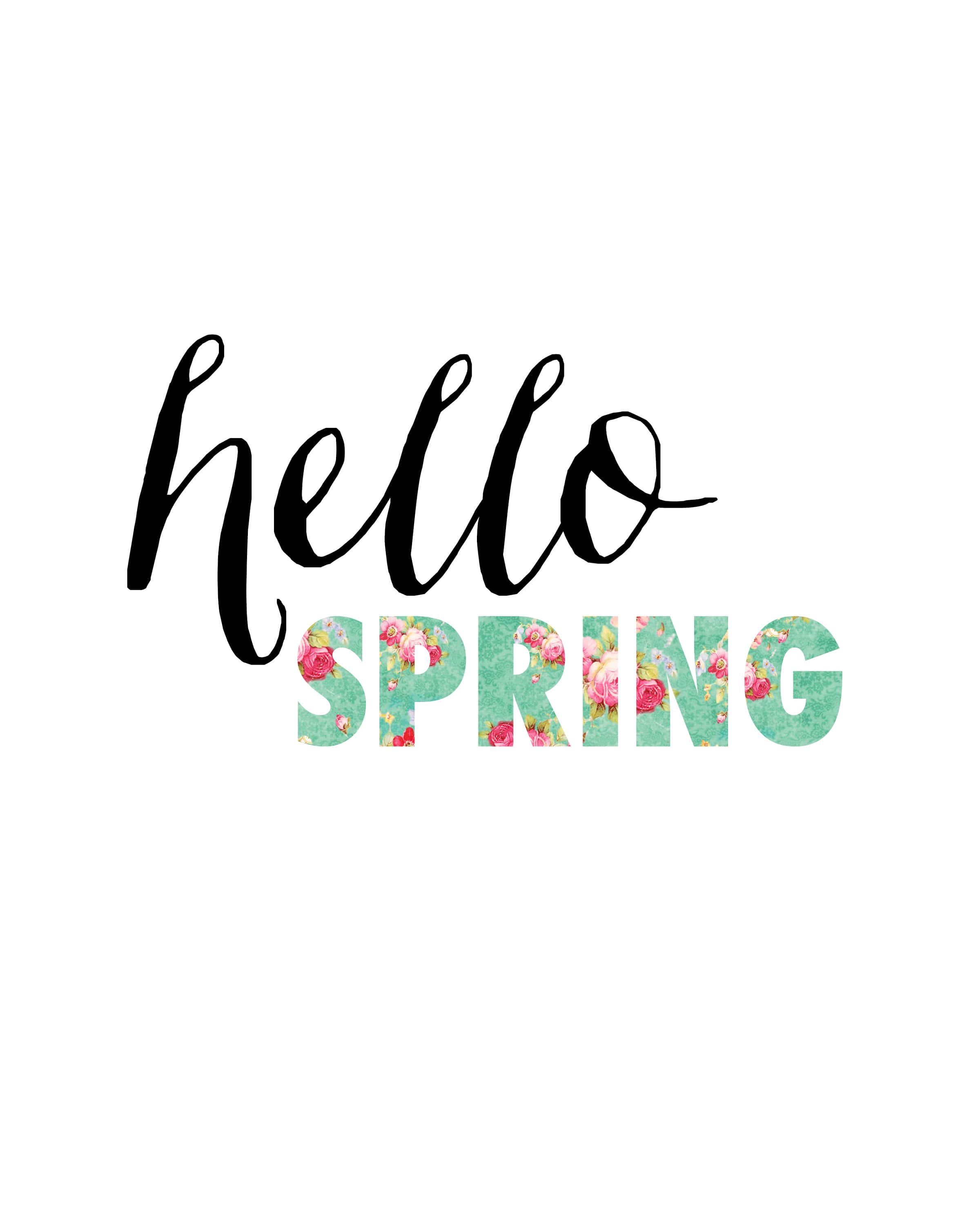 Hello Spring, cursive script, mint green, 2K Phone Wallpaper