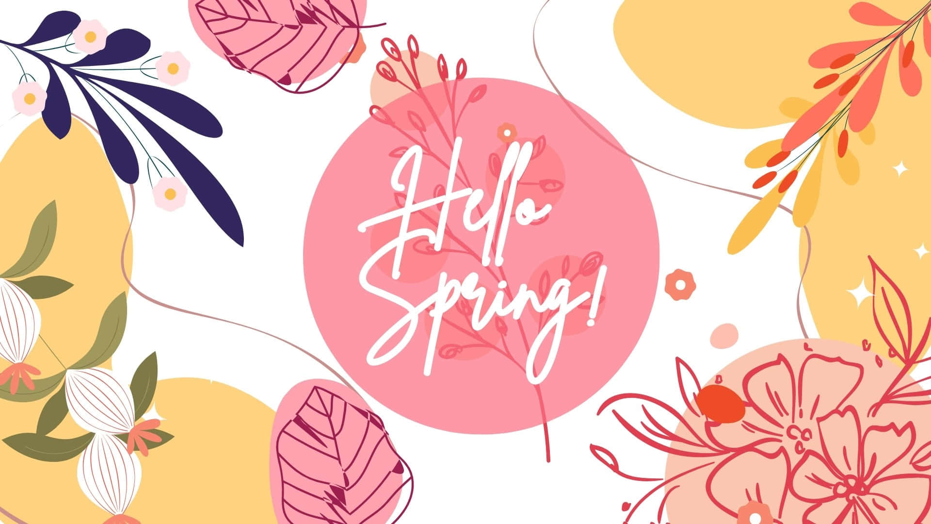 Hello Spring, pastel flowers, leaves, Full HD Desktop Wallpaper