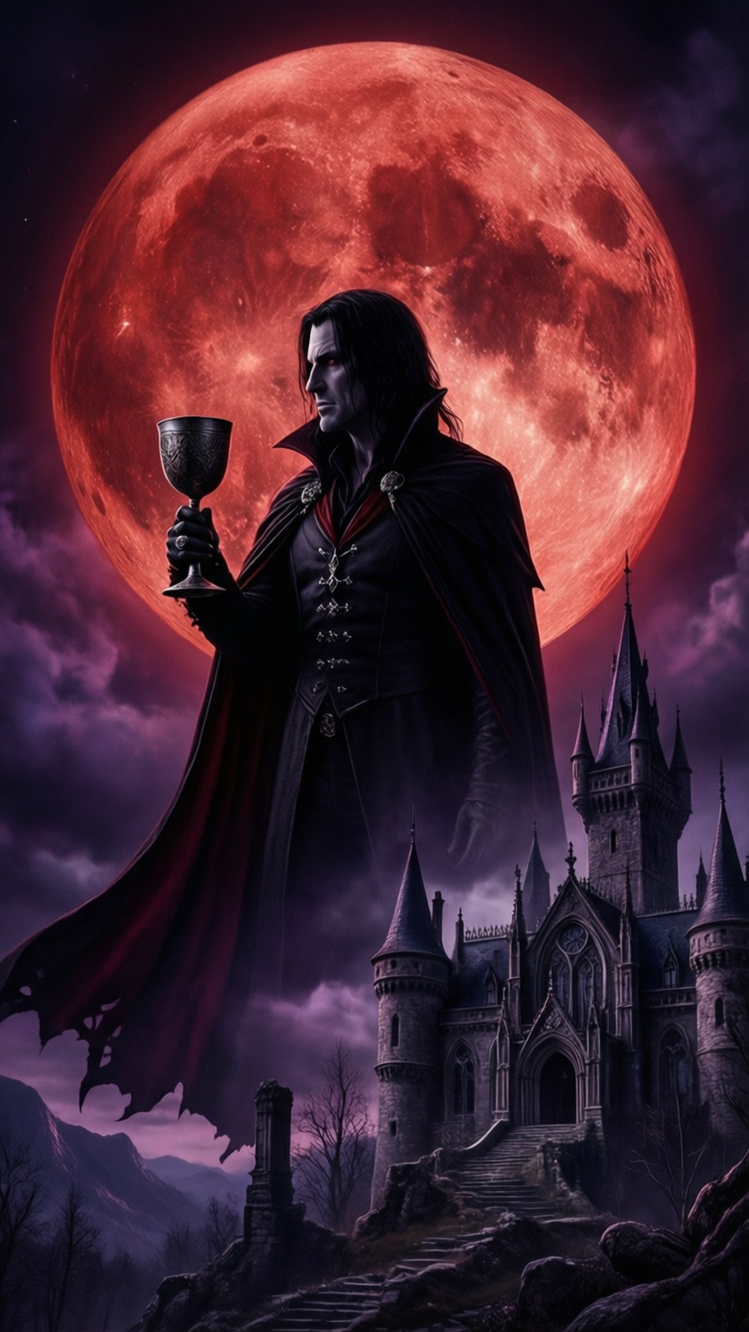 Alucard, chalice, huge red moon, Full HD Phone Wallpaper