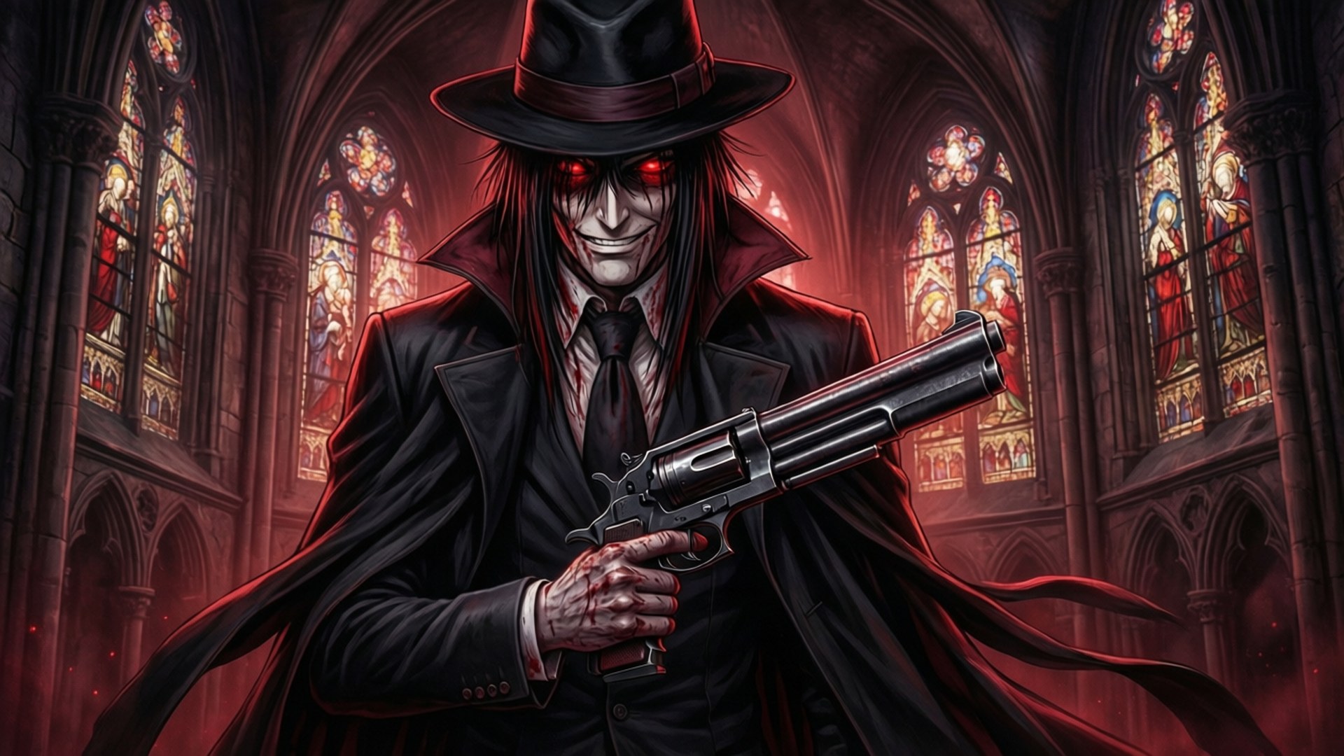 Alucard, gothic cathedral, stained glass, Full HD Desktop Wallpaper