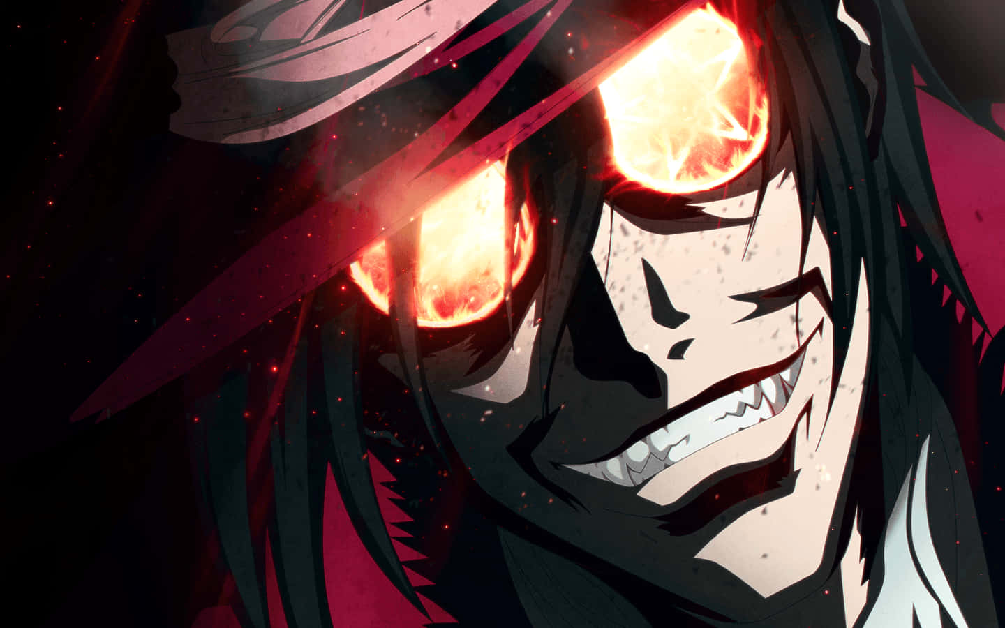 Alucard, glowing red eyes, sharp teeth, HD Desktop Wallpaper