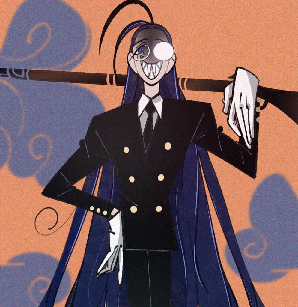 Hellsing Rip Van Winkle, blue hair, monocle, SD Phone Wallpaper