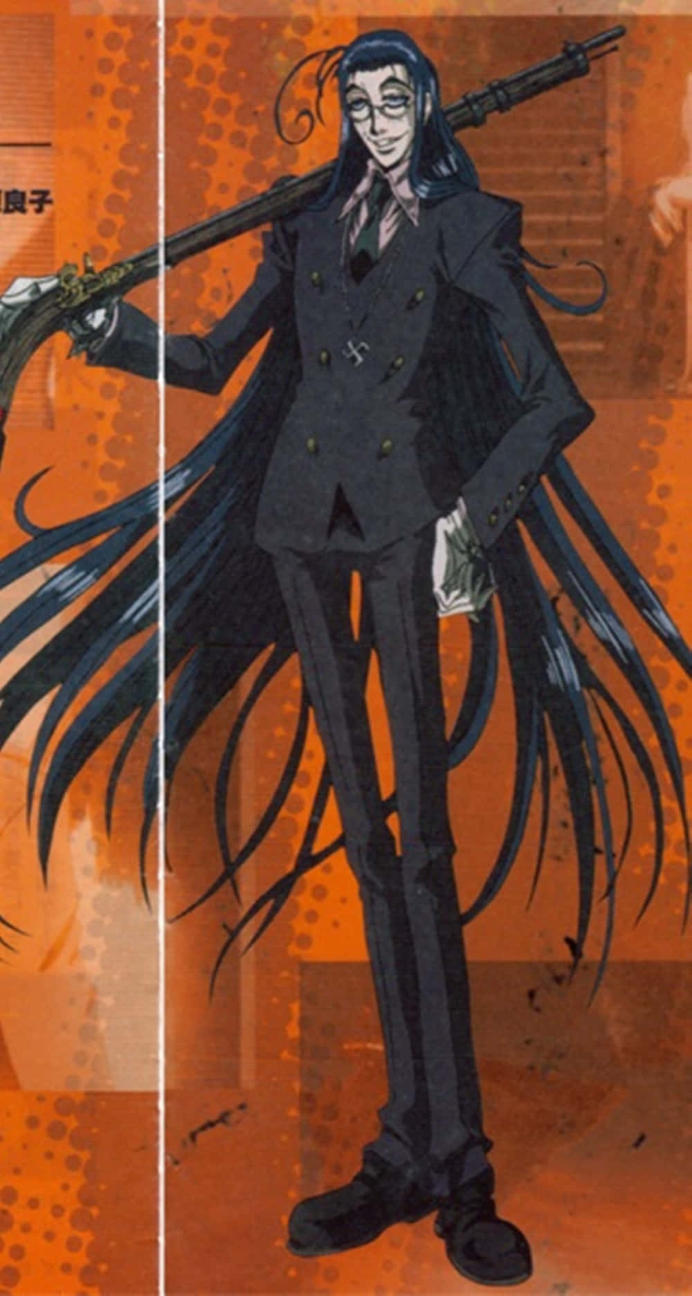 Hellsing Rip Van Winkle, long black hair, glasses, HD Phone Wallpaper
