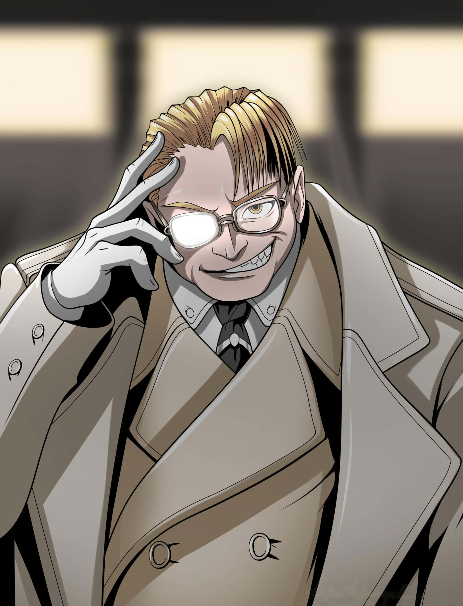 Hellsing The Major, beige trench coat, glasses, Full HD Phone Wallpaper