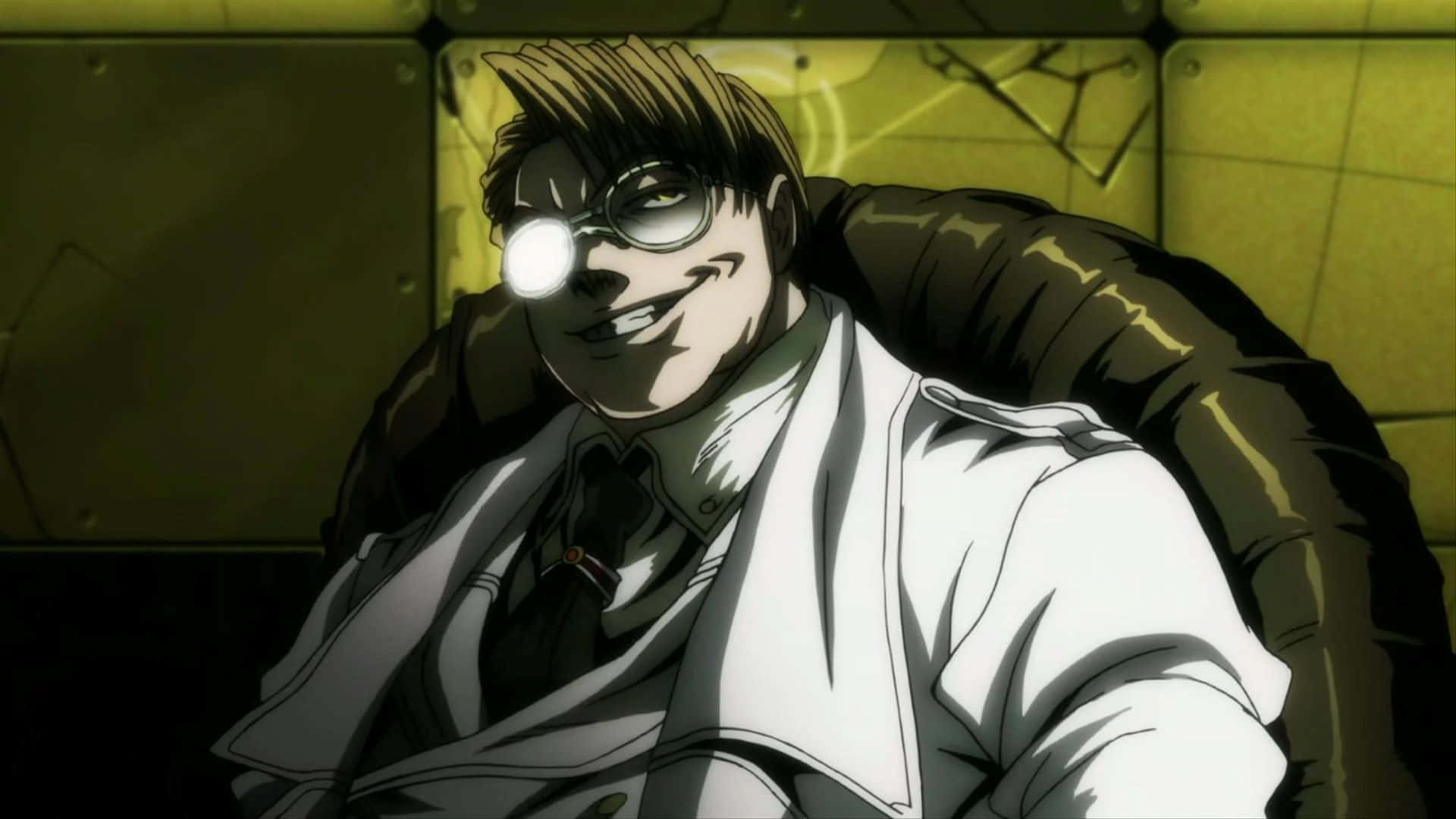 Hellsing The Major, glowing white eye, glasses, Full HD Desktop Wallpaper