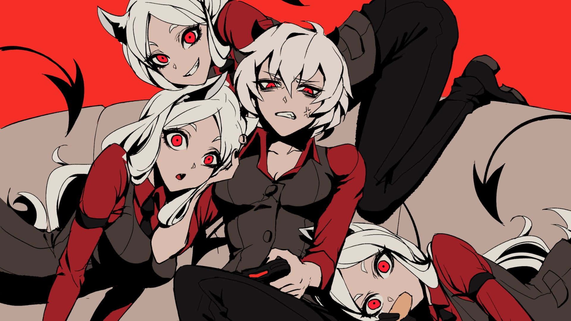 Helltaker, demon girls, white hair, Full HD Desktop Wallpaper