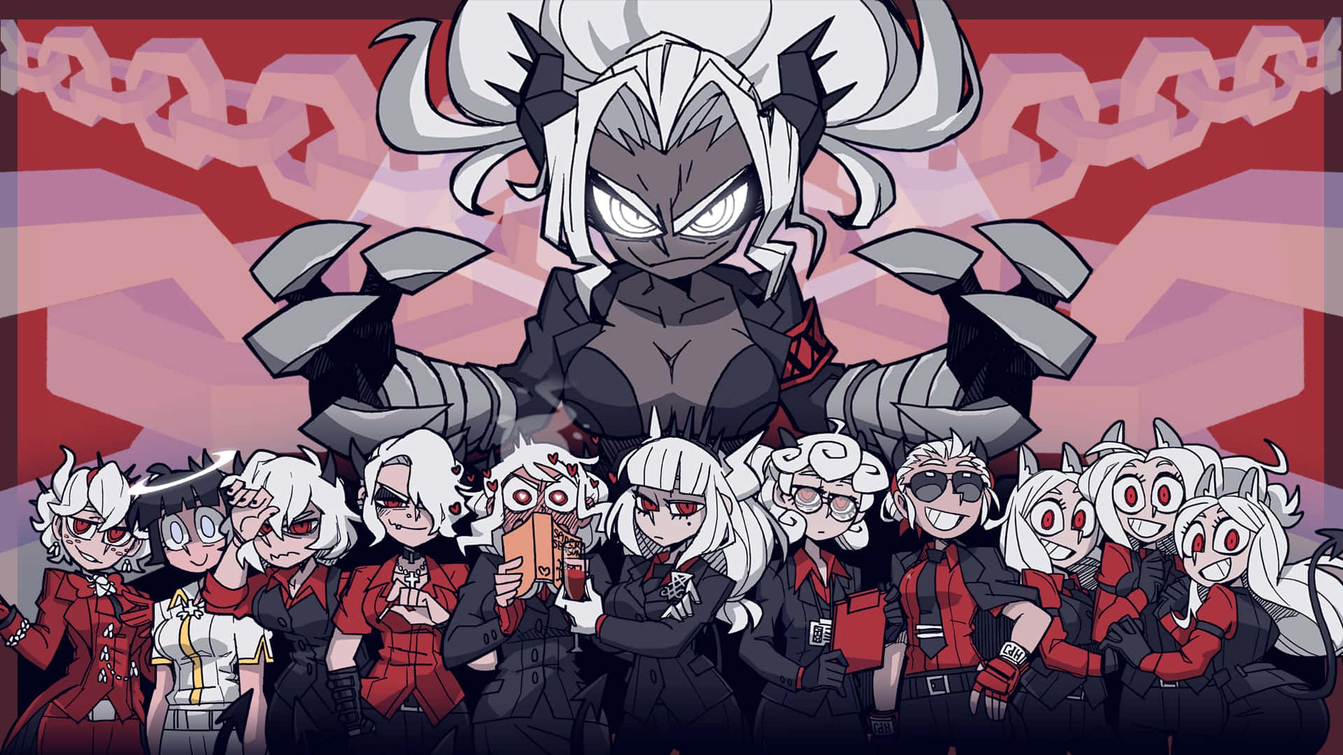 Helltaker, demon squad, white hair, Full HD Desktop Wallpaper