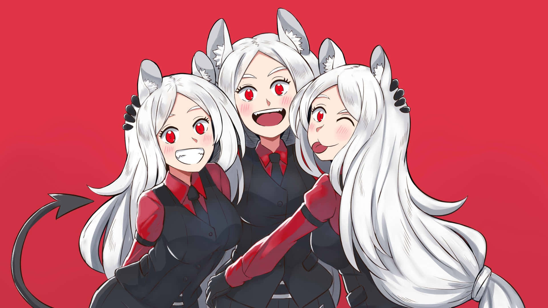 Helltaker, white hair, red eyes, Full HD Desktop Wallpaper