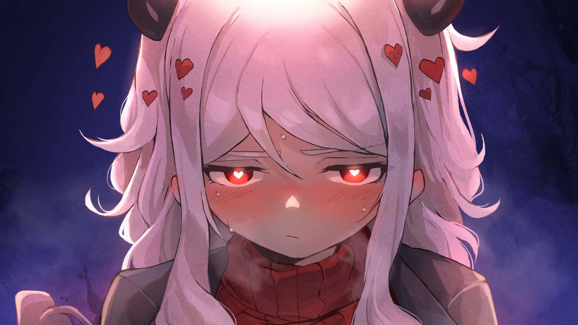 Helltaker, demon girl, glowing red eyes, Full HD Desktop Wallpaper