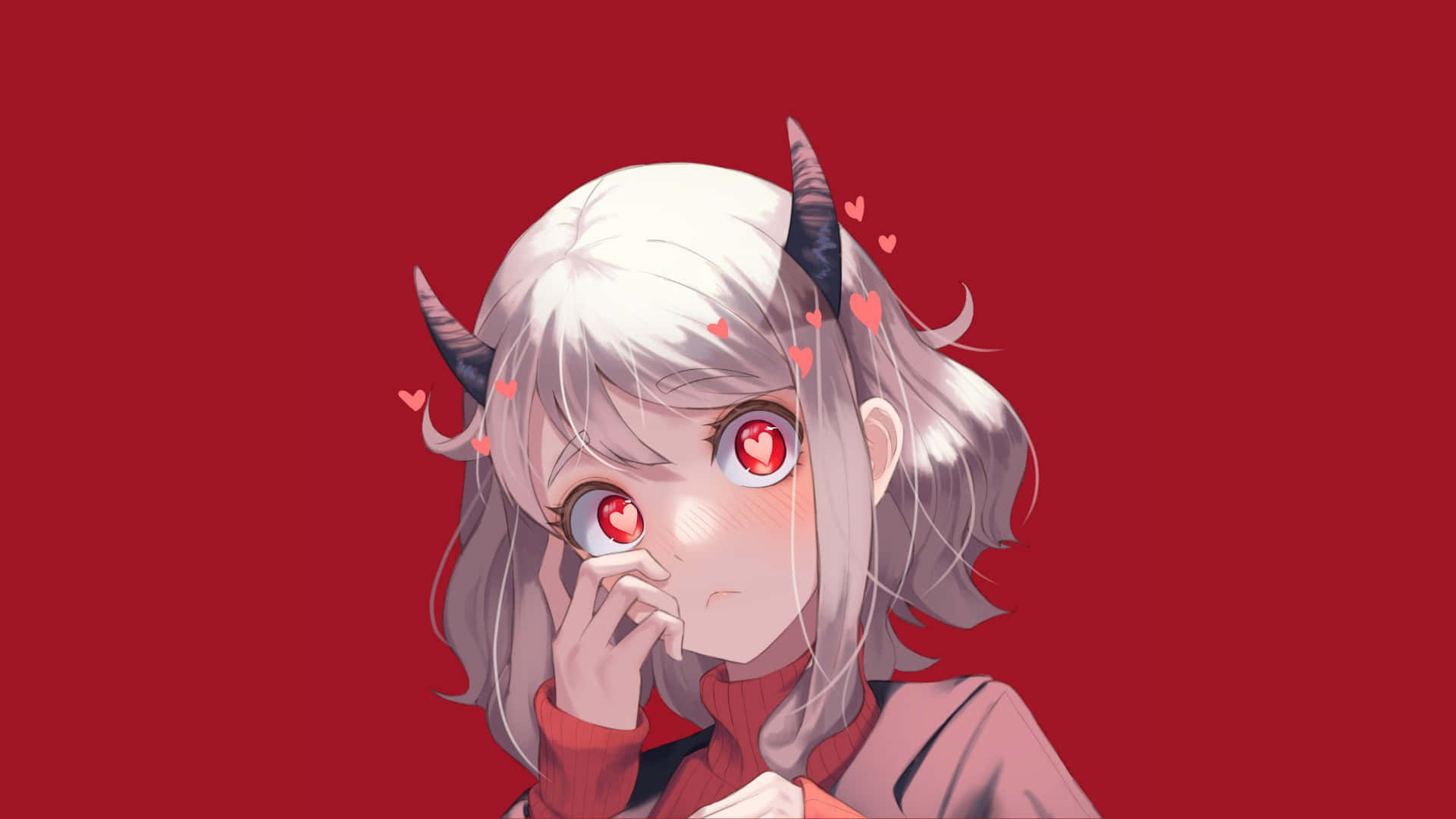 Helltaker, demon girl, white hair, Full HD Desktop Wallpaper