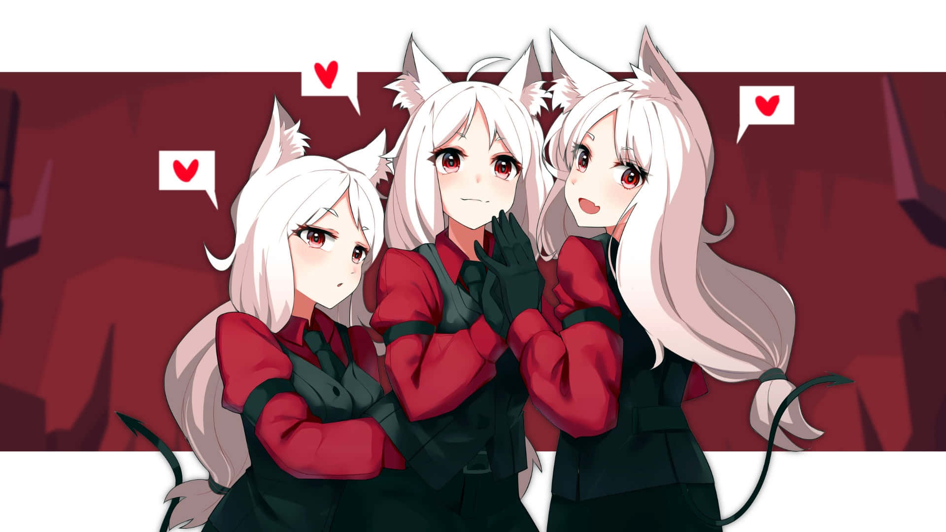 Helltaker, white hair, fox ears, Full HD Desktop Wallpaper