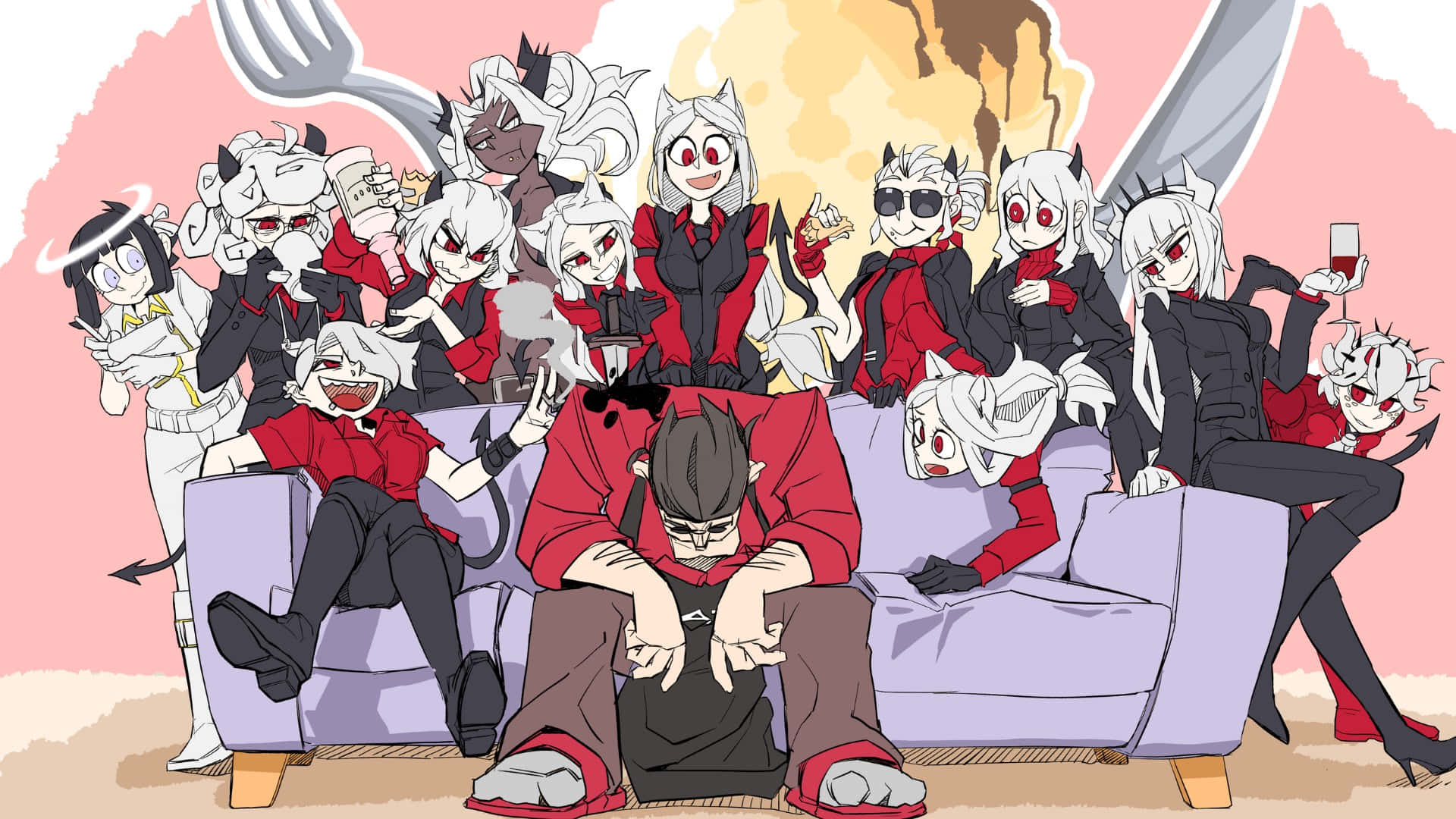 Helltaker, demon squad, anime-style characters, Full HD Desktop Wallpaper