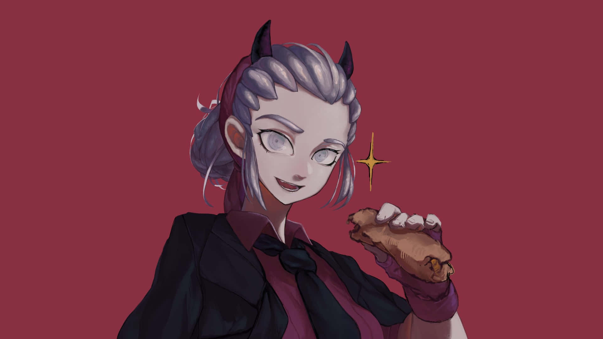 Helltaker, gray hair, small horns, Full HD Desktop Wallpaper