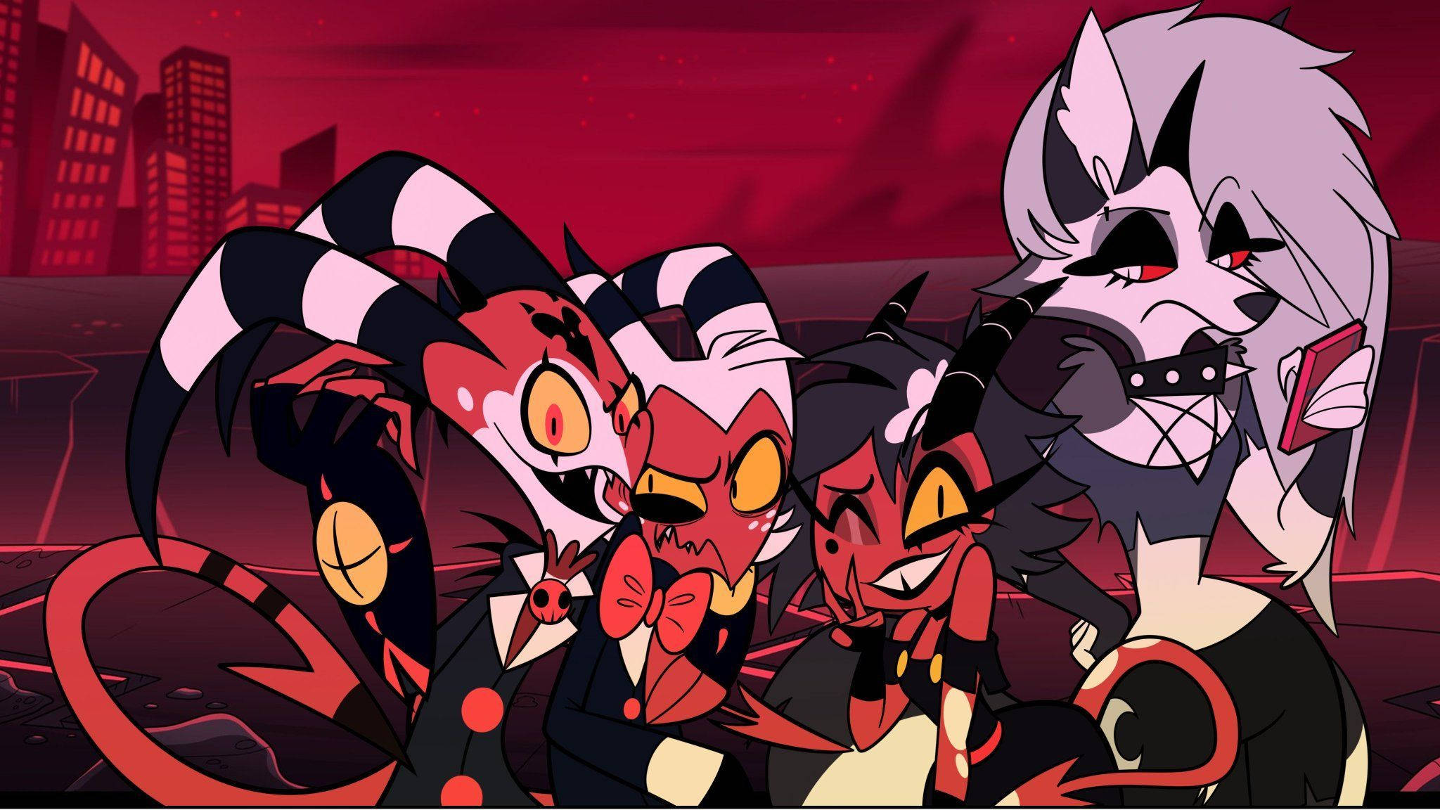 Helluva Boss, demonic anime characters, red eyes, Full HD Desktop Wallpaper