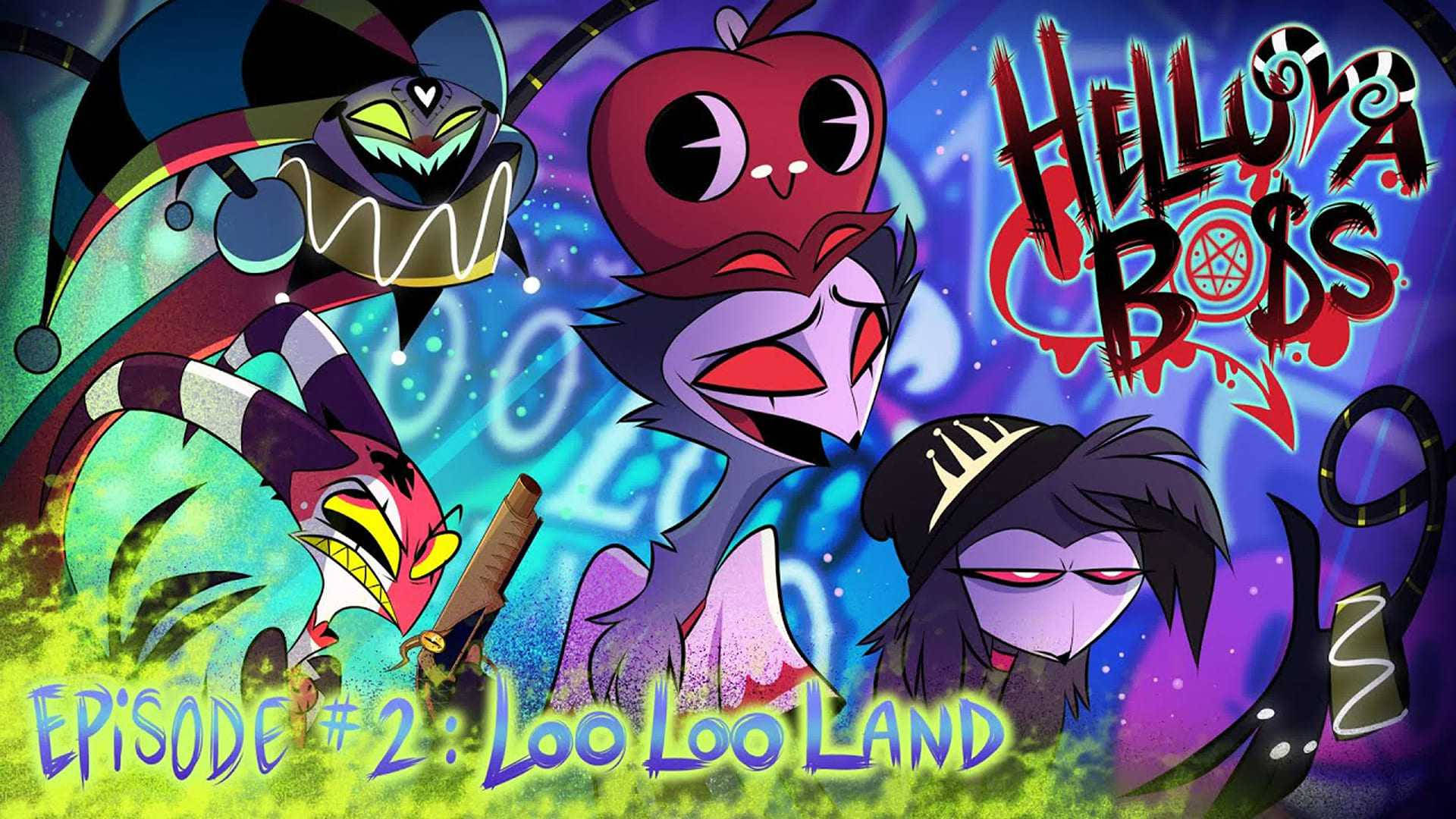 Helluva Boss, episode 2, cosmic purple and green background, Full HD Desktop Wallpaper