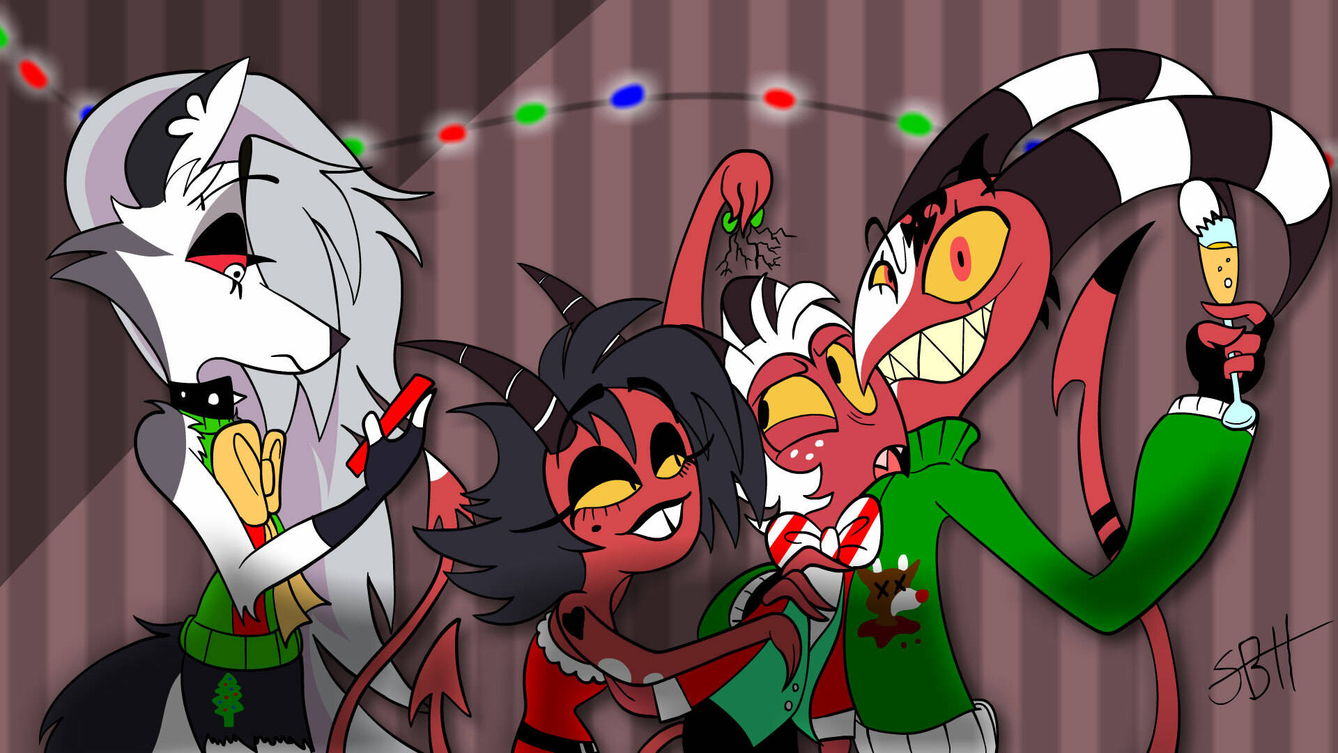 Helluva Boss, Christmas Season, animated devil characters, Full HD Desktop Wallpaper