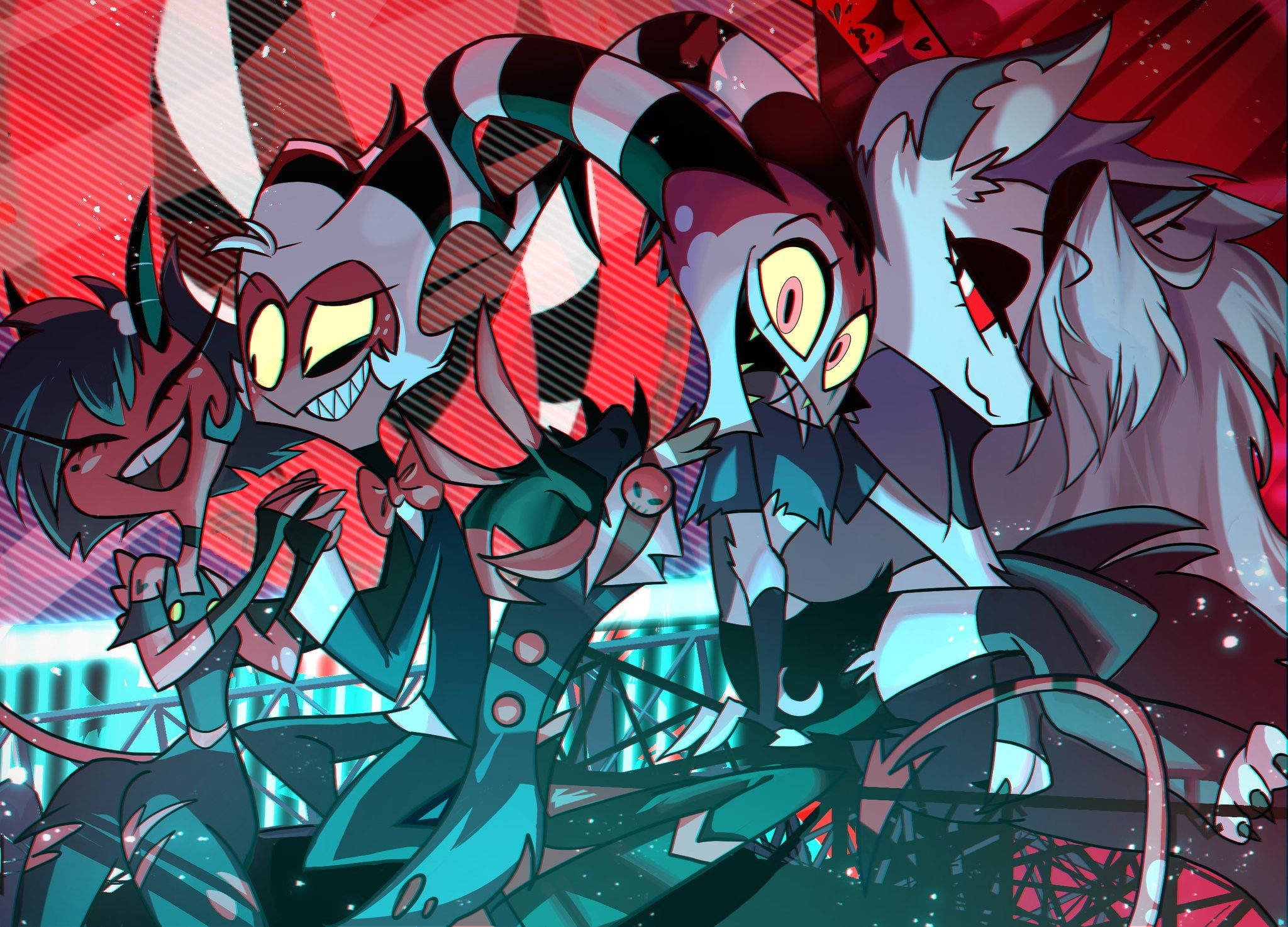 Helluva Boss, glowing eyes, sharp teeth, Full HD Desktop Wallpaper