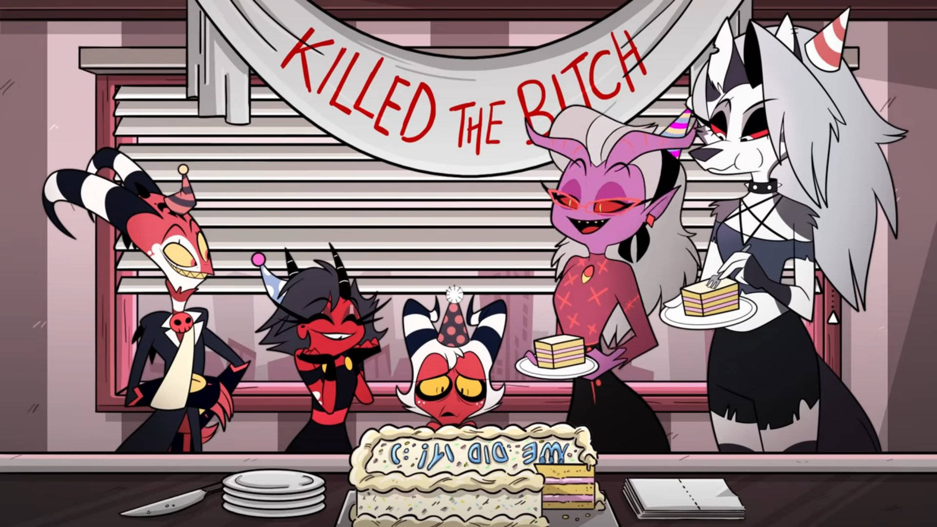 Helluva Boss, birthday celebration, cake, Full HD Desktop Wallpaper