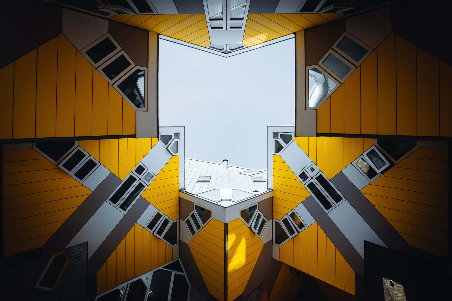 cubist architecture, sky view, vibrant yellow, Full HD Desktop Wallpaper