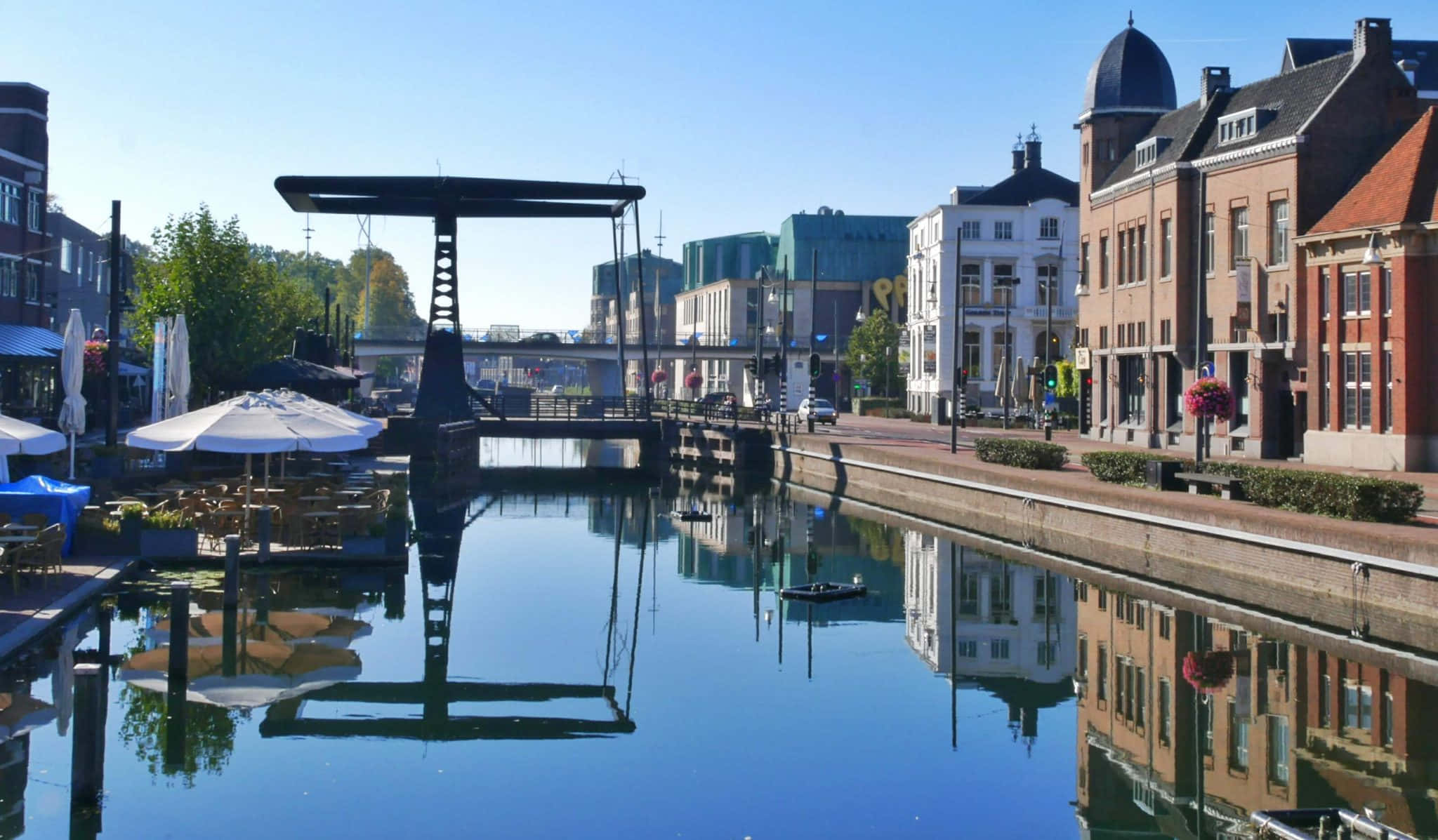 Helmond, canal, drawbridge, Full HD Desktop Wallpaper