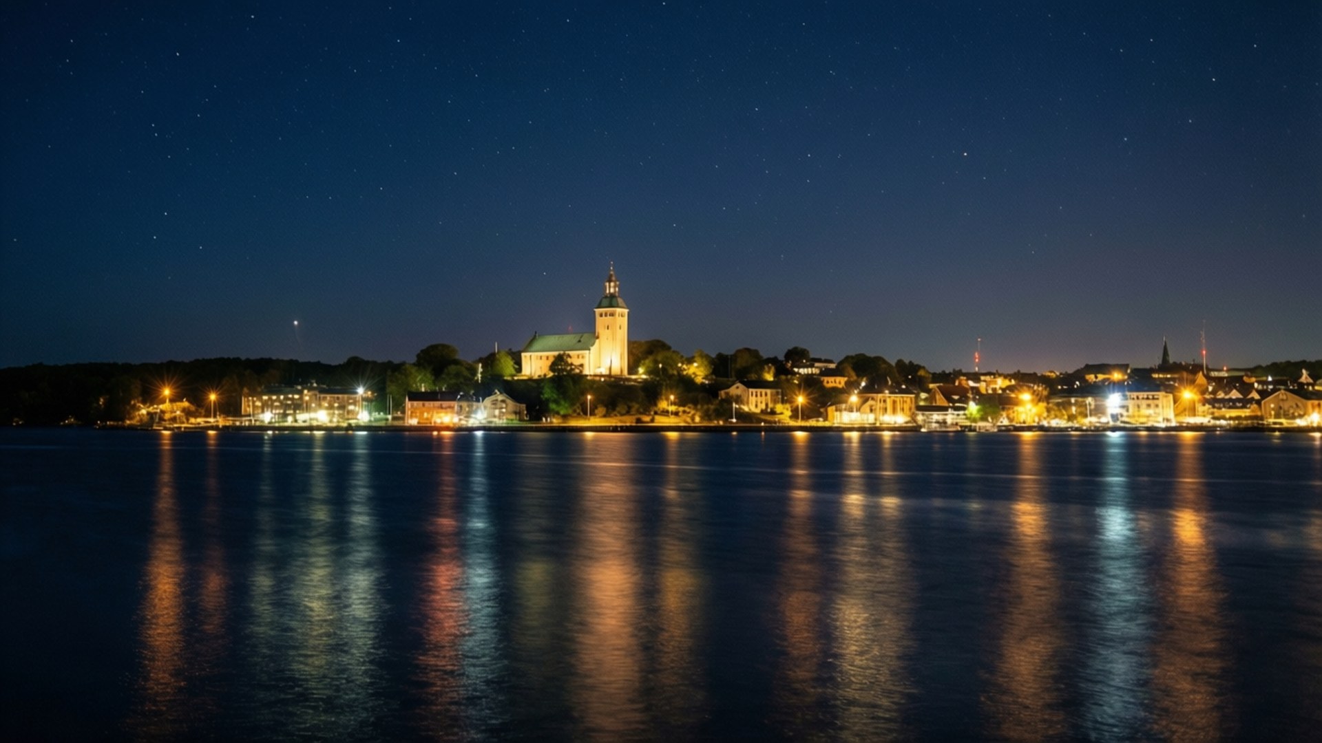 Helsingborg, waterfront, illuminated tower, Full HD Desktop Wallpaper