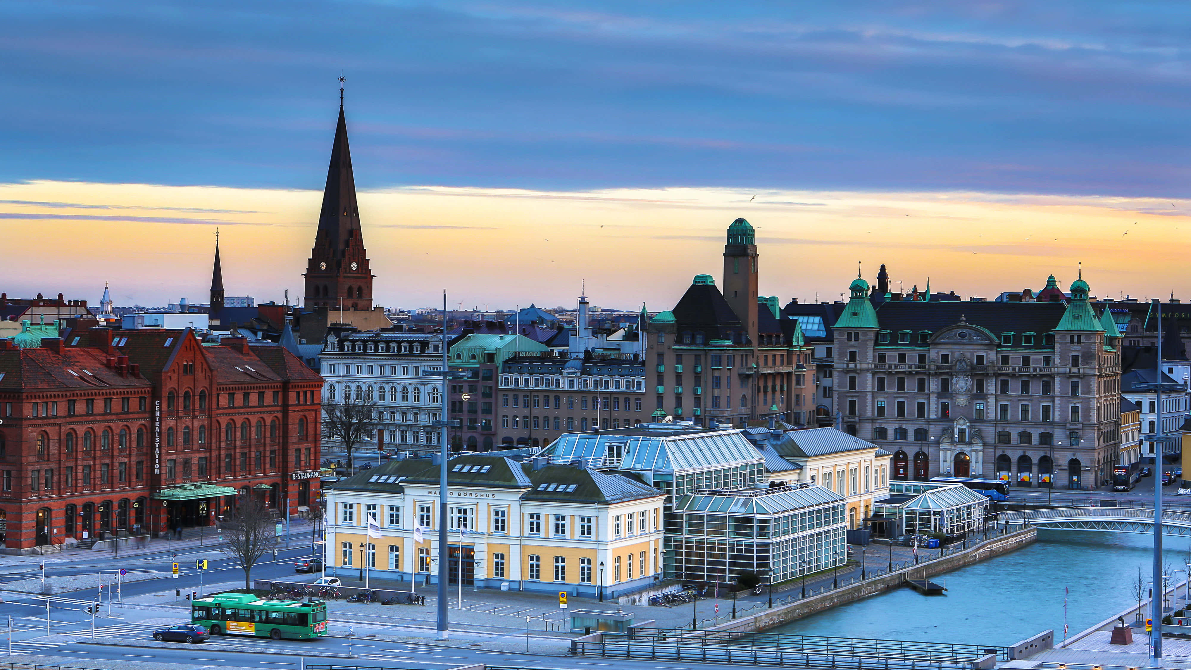 Helsingborg, cityscape, dusk, 4K Desktop Wallpaper