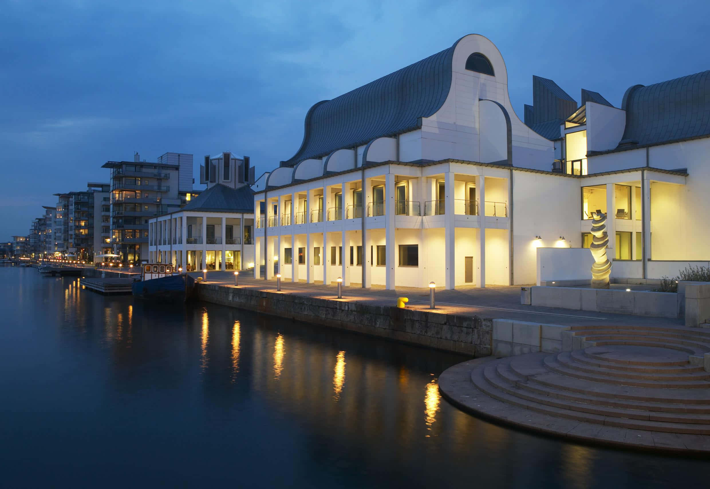 Helsingborg, curved roof, dusk, Full HD Desktop Wallpaper