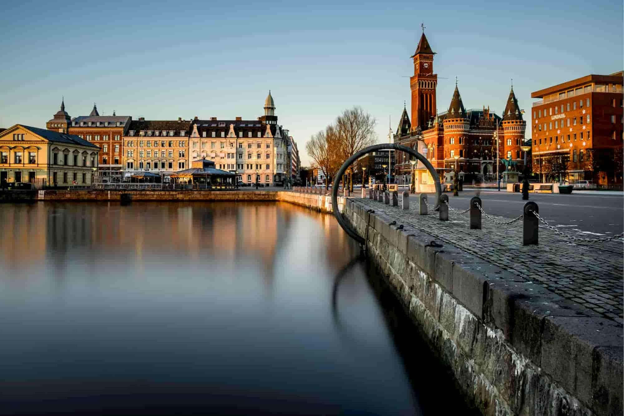 Helsingborg, waterfront, dusk, Full HD Desktop Wallpaper