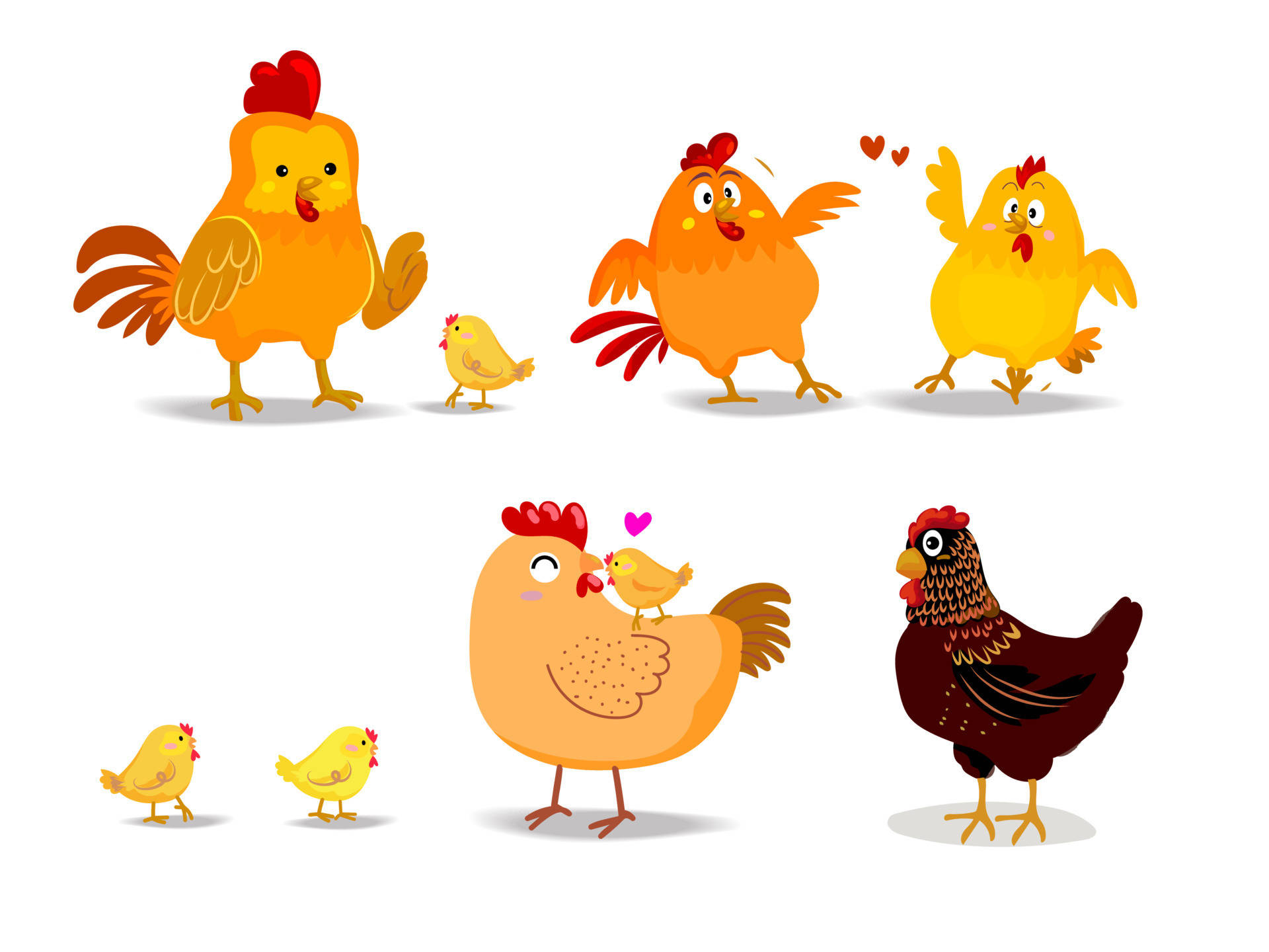 Cartoon Hen, chickens, roosters, Full HD Desktop Wallpaper