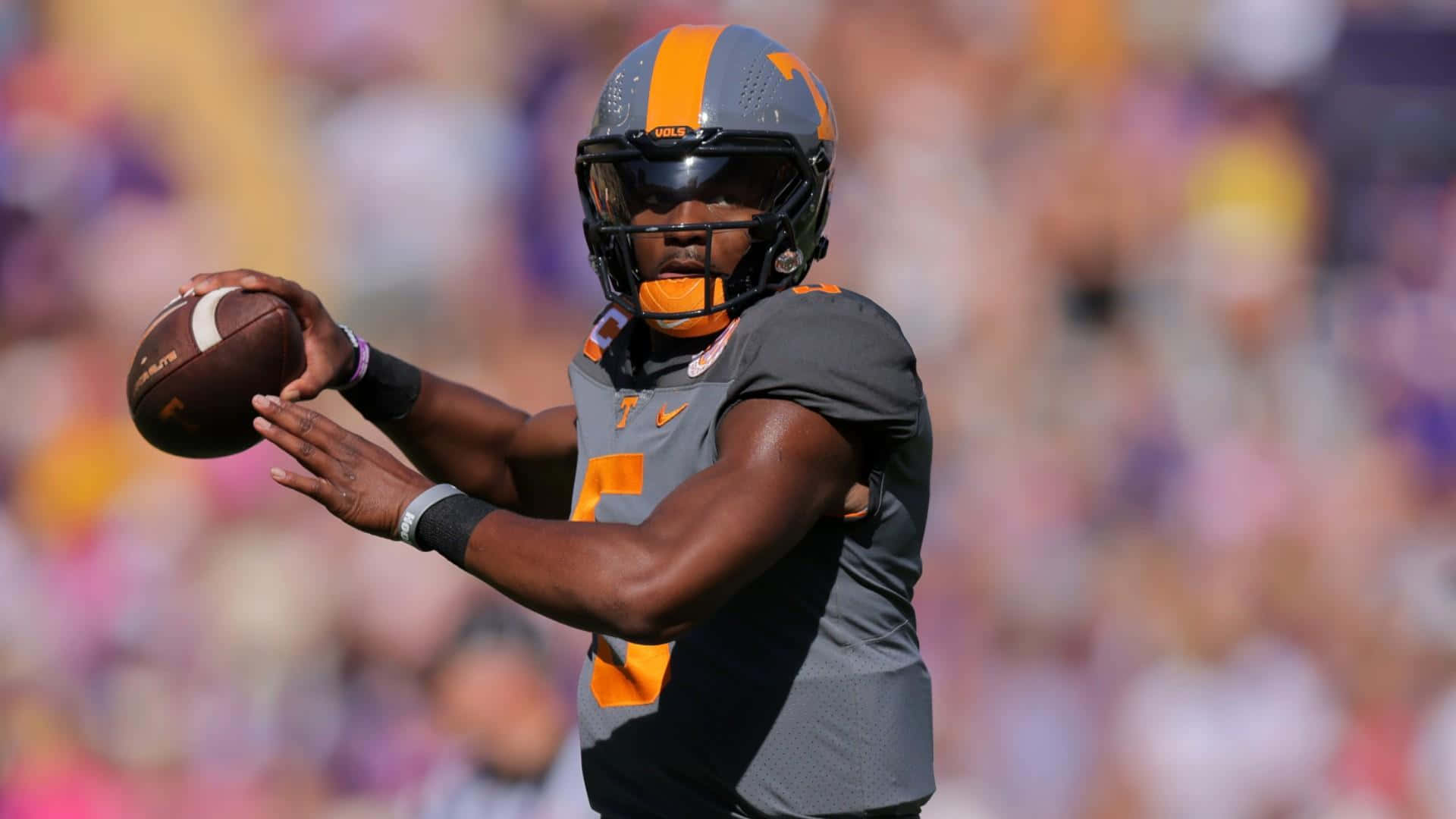 Hendon Hooker, quarterback, gray and orange uniform, Full HD Desktop Wallpaper