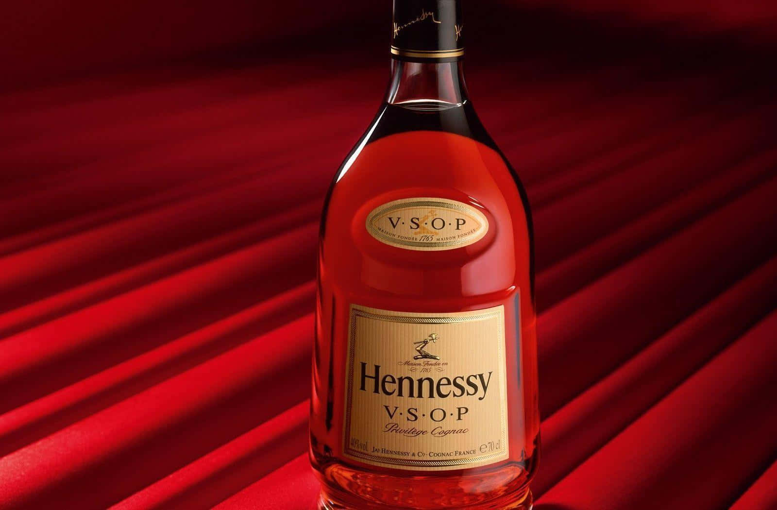 Hennessy V.S.O.P, cognac bottle, rich red draped fabric background, HD Desktop Wallpaper
