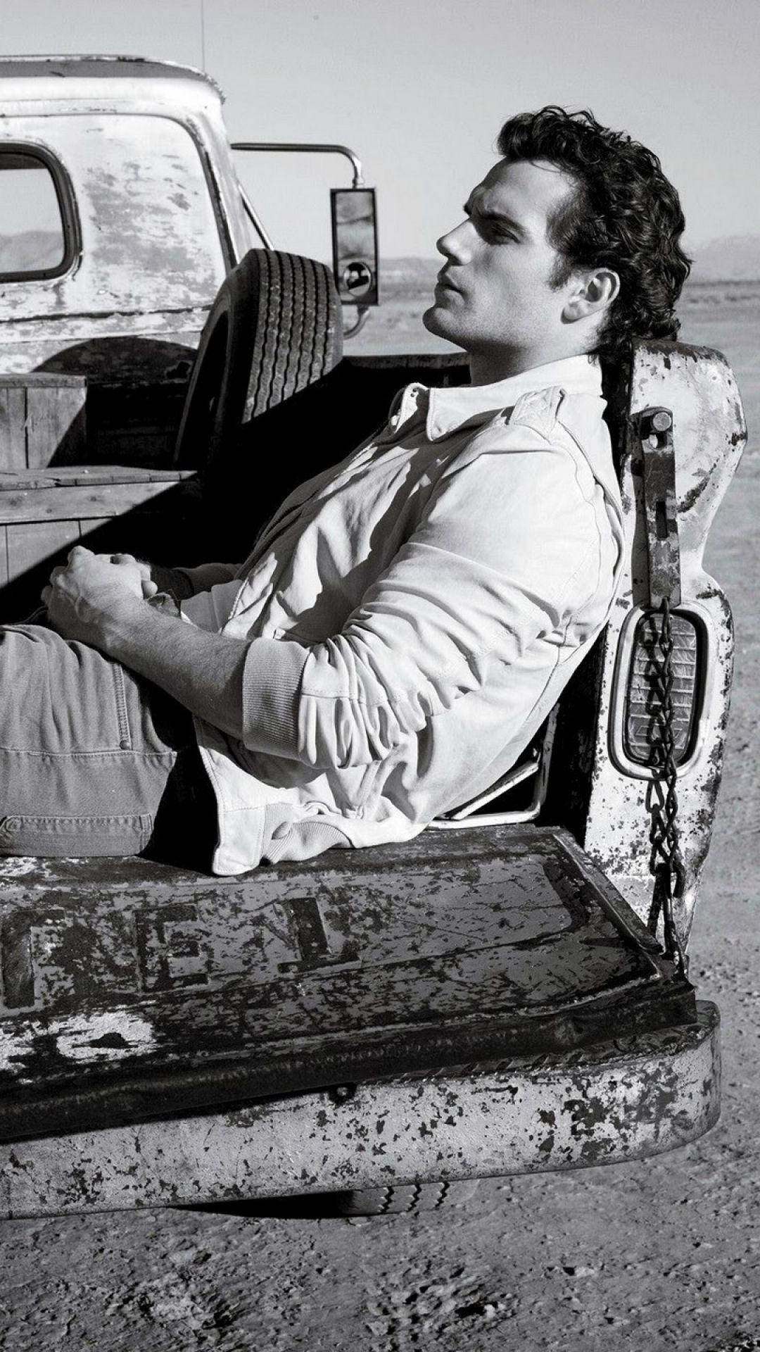 Henry Cavill, old truck, barren desert landscape, Full HD Phone Wallpaper