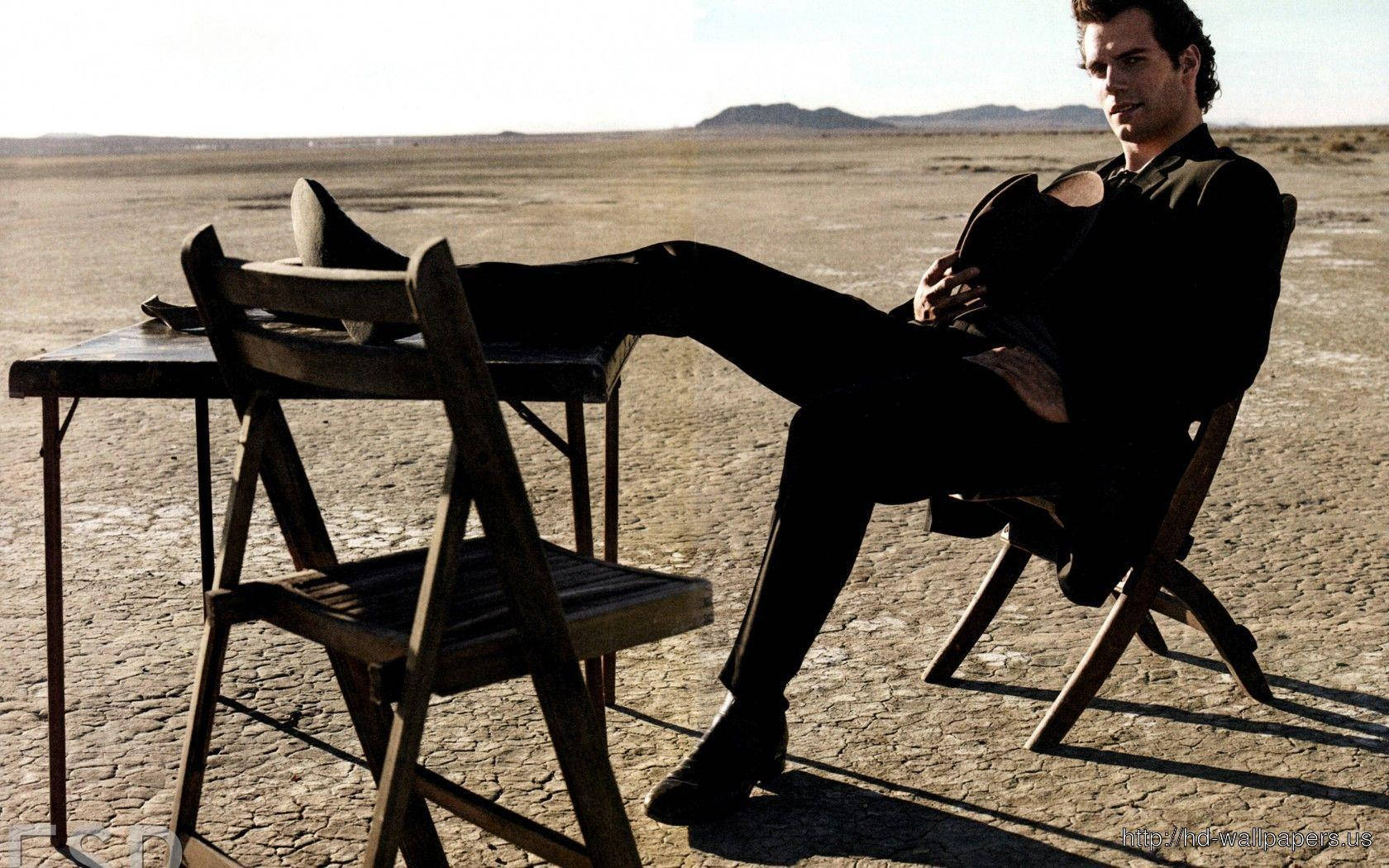 Henry Cavill, black, sunlit desert, HD Desktop Wallpaper