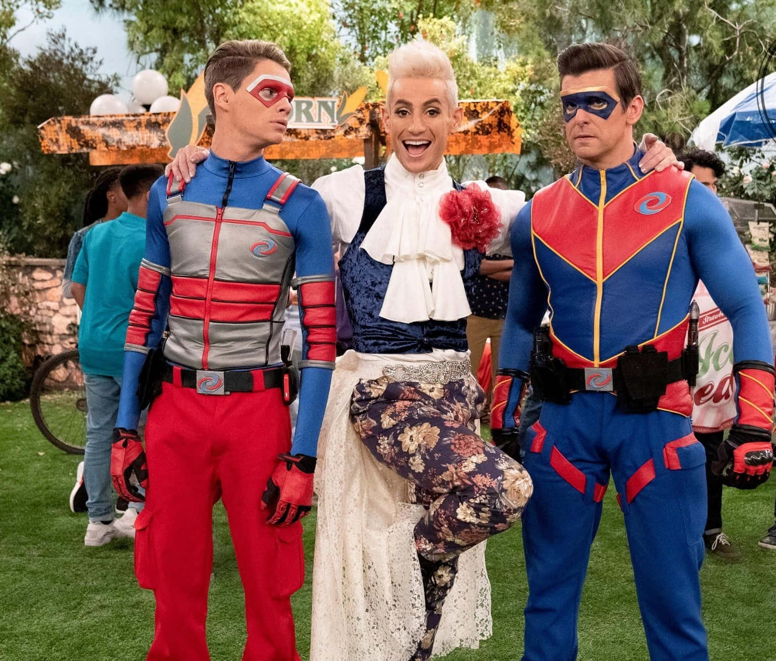 Henry Danger, superhero outfits, grassy lawn, HD Desktop Wallpaper