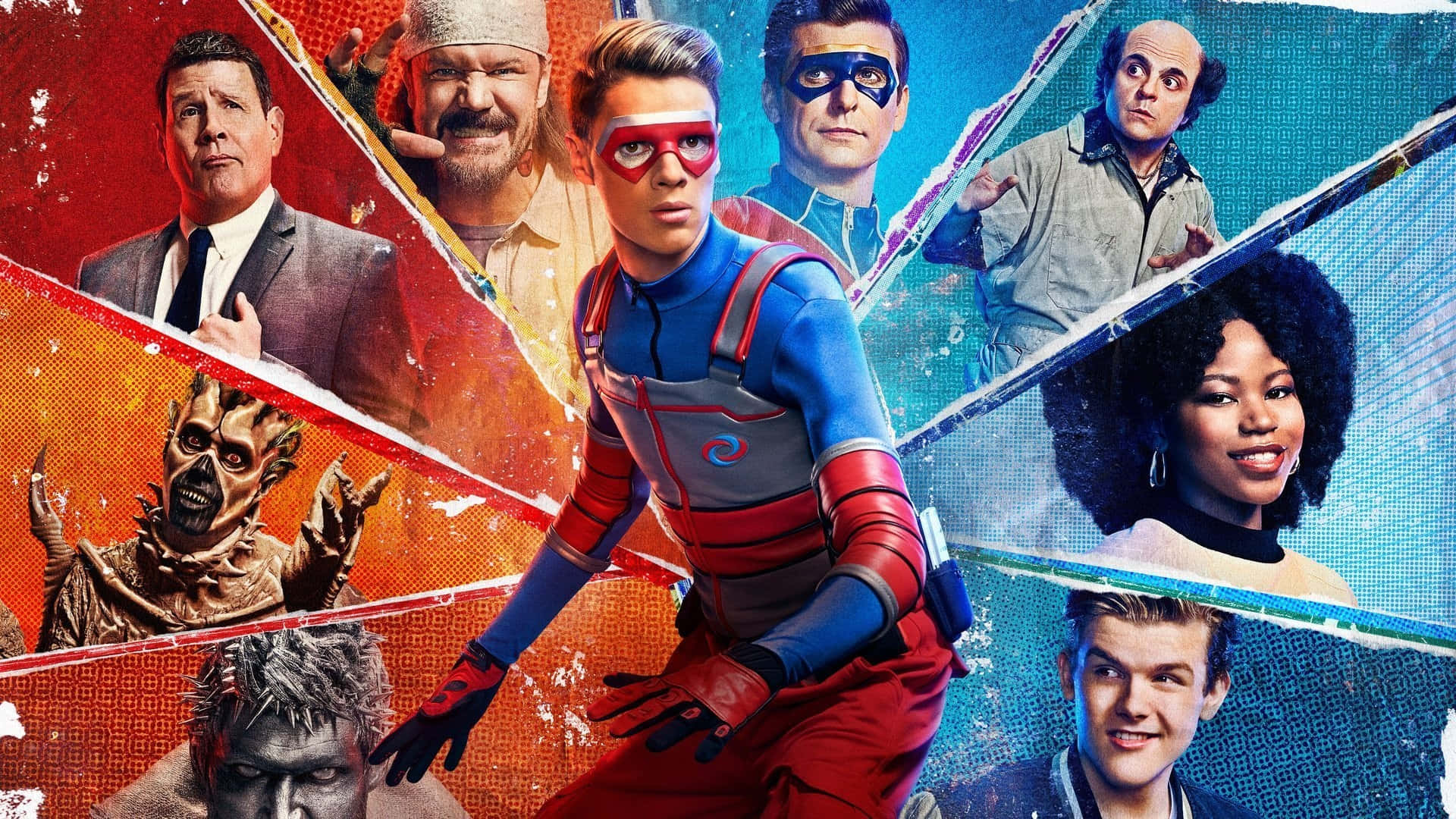 Henry Danger, red and blue suit, comic book style, Full HD Desktop Wallpaper