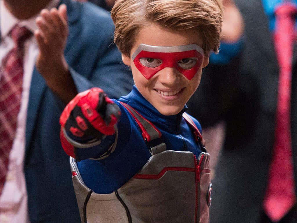 Henry Danger, red mask, blue suit, SD Desktop Wallpaper