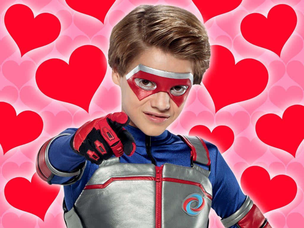 Henry Danger, red silver and blue costume, vibrant pink background, SD Desktop Wallpaper