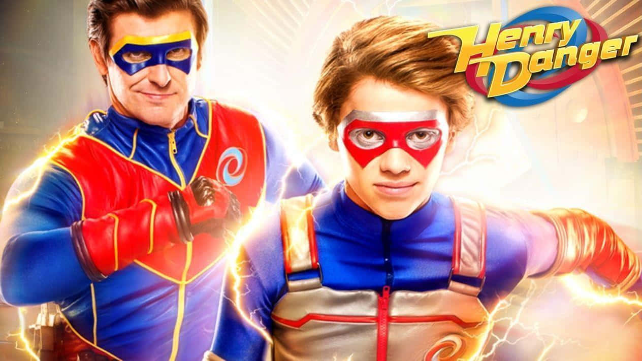 Henry Danger, red blue and silver suits, glowing lightning effects, SD Desktop Wallpaper
