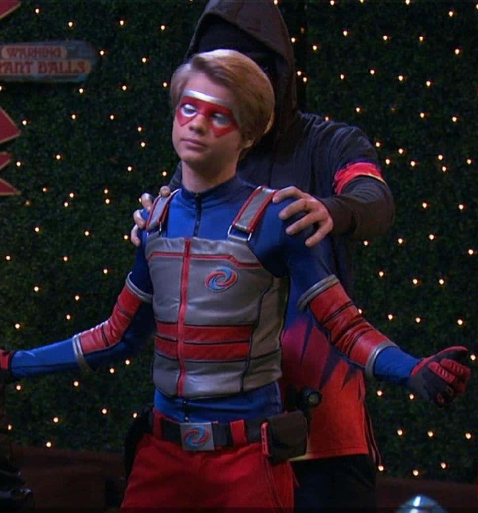 Henry Danger, blue red and silver suit, hooded figure, SD Phone Wallpaper