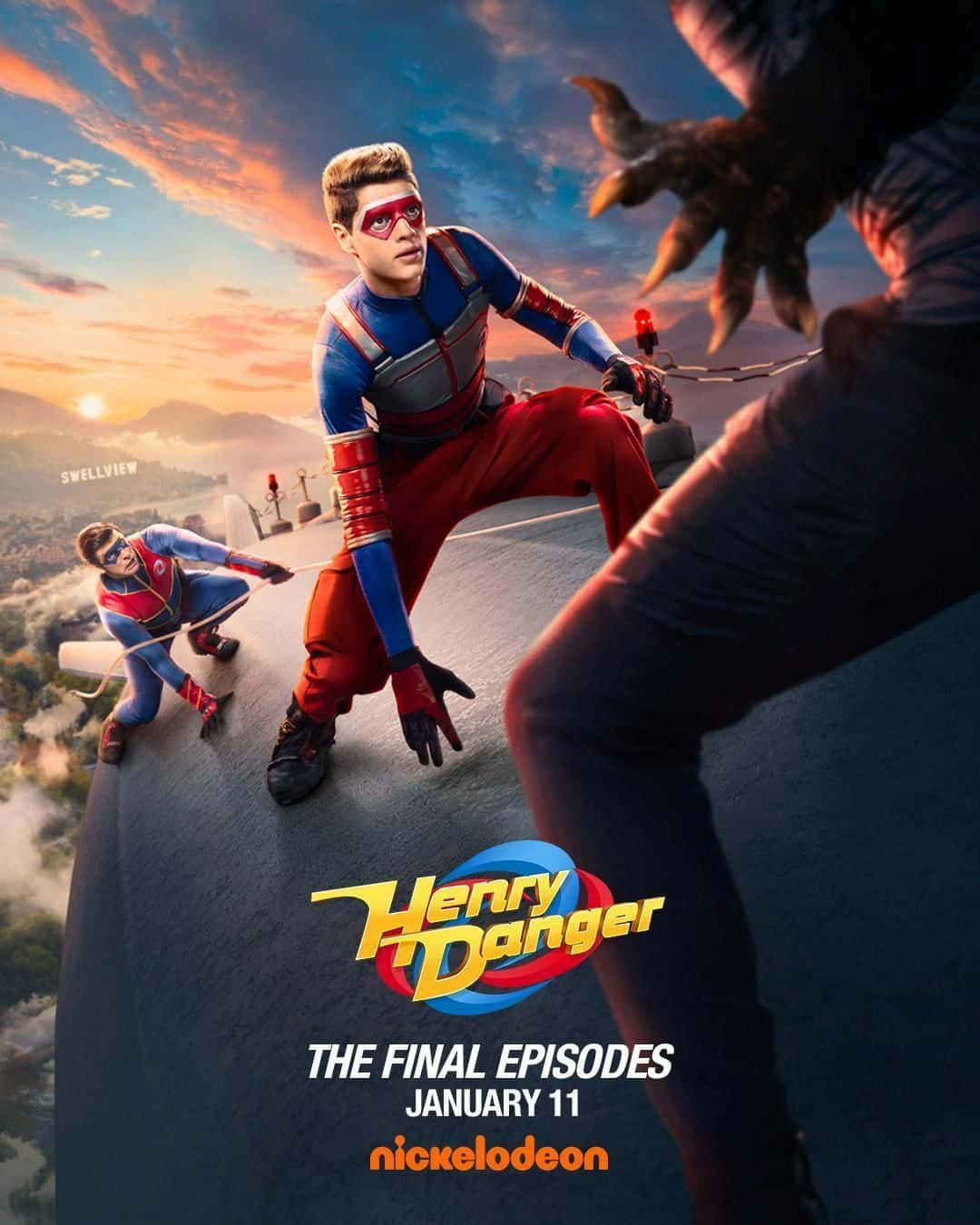 Henry Danger, red blue suits, giant monster, HD Phone Wallpaper
