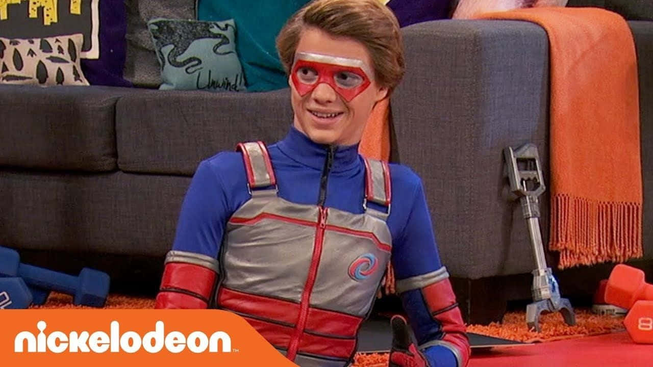 Henry Danger, red blue and gray superhero costume, carpeted floor, HD Desktop Wallpaper