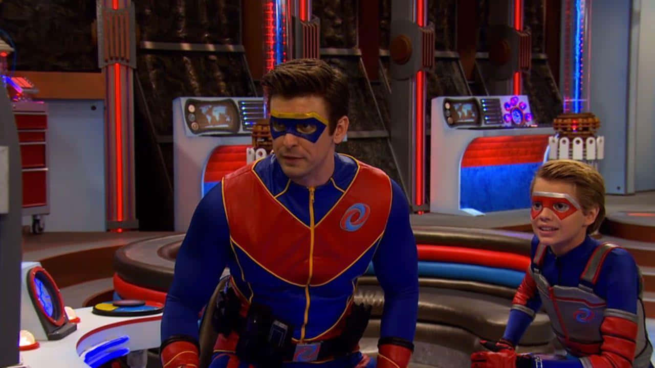 Henry Danger, red blue and yellow suits, high tech command center, HD Desktop Wallpaper