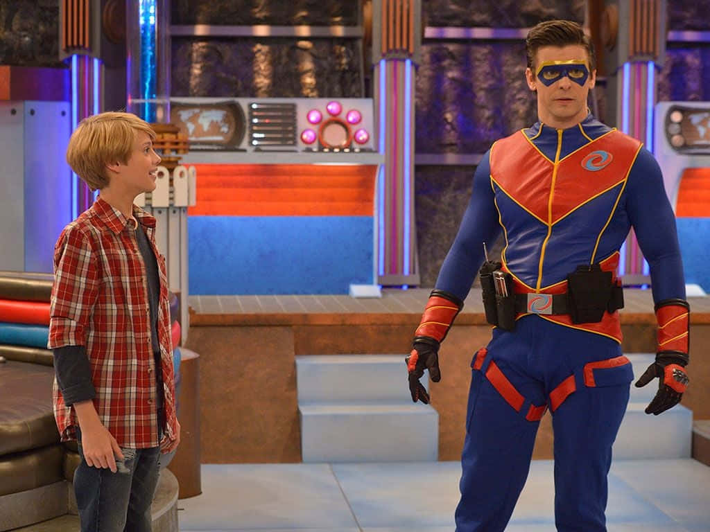 Henry Danger, blue and red suit, futuristic lab, SD Desktop Wallpaper