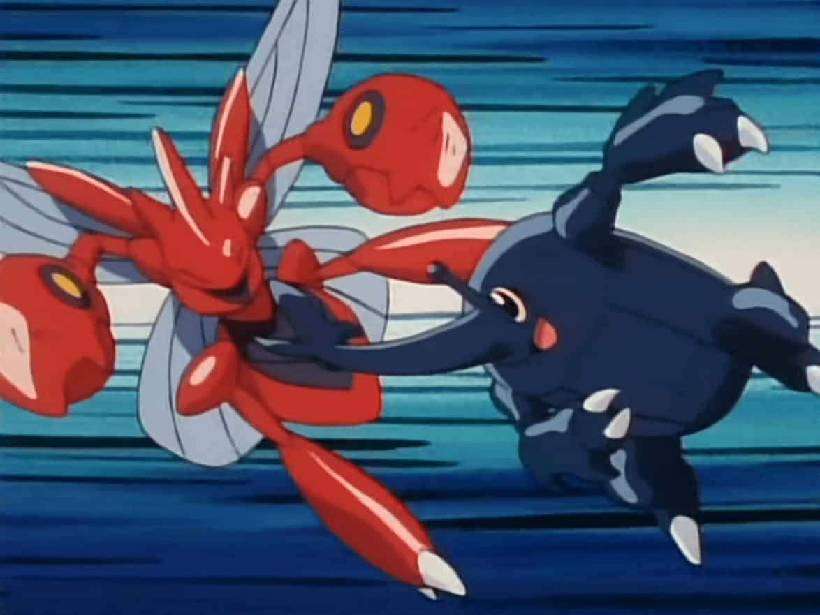 Heracross, red and blue, anime, SD Desktop Wallpaper