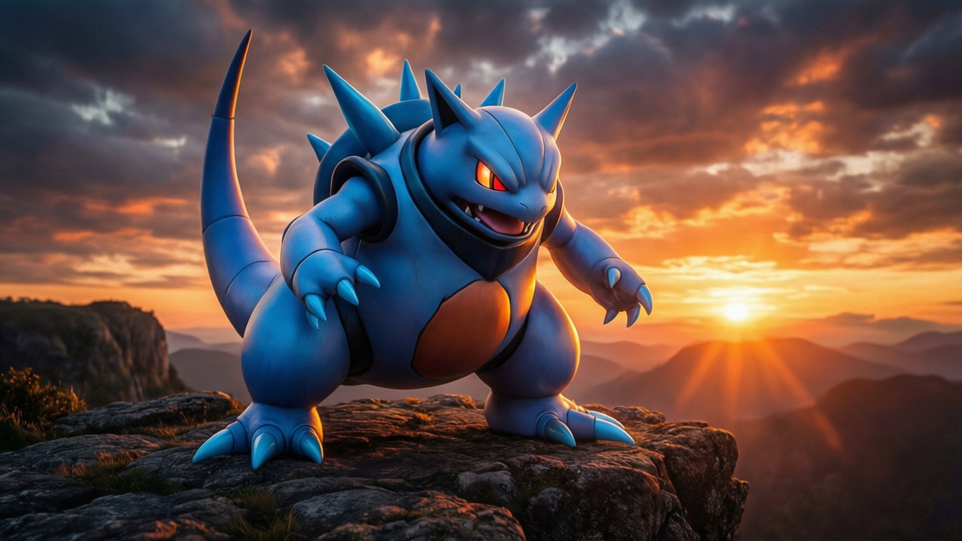 Heracross, sunset, cliff, Full HD Desktop Wallpaper